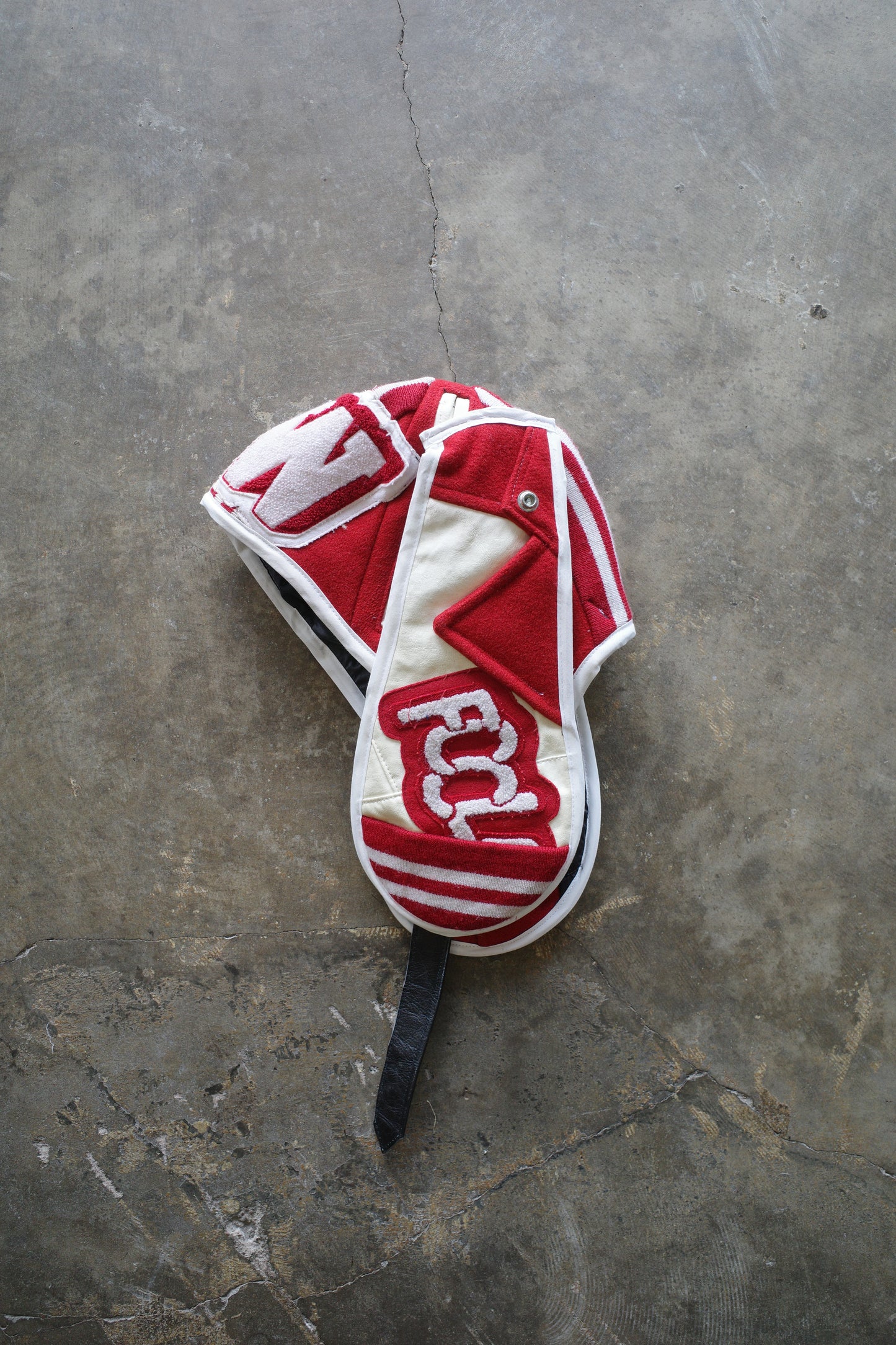 nag nag Bunny Ear Hat made with vintage Varsity Jacket and Patches
