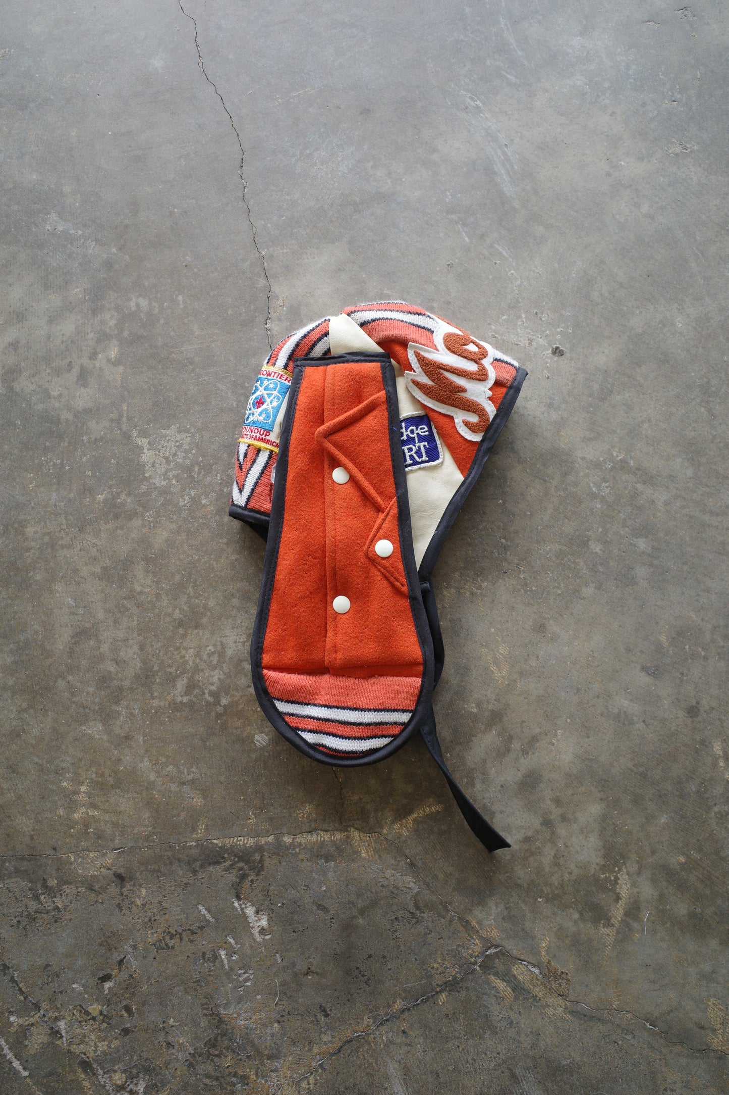 nag nag Bunny Ear Hat made with vintage Varsity Jacket and Patches