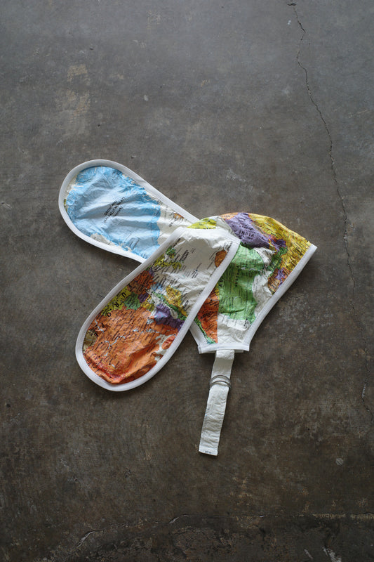 nag nag Bunny Ear Hat made with 1980s vintage paper jacket World Map Pattern