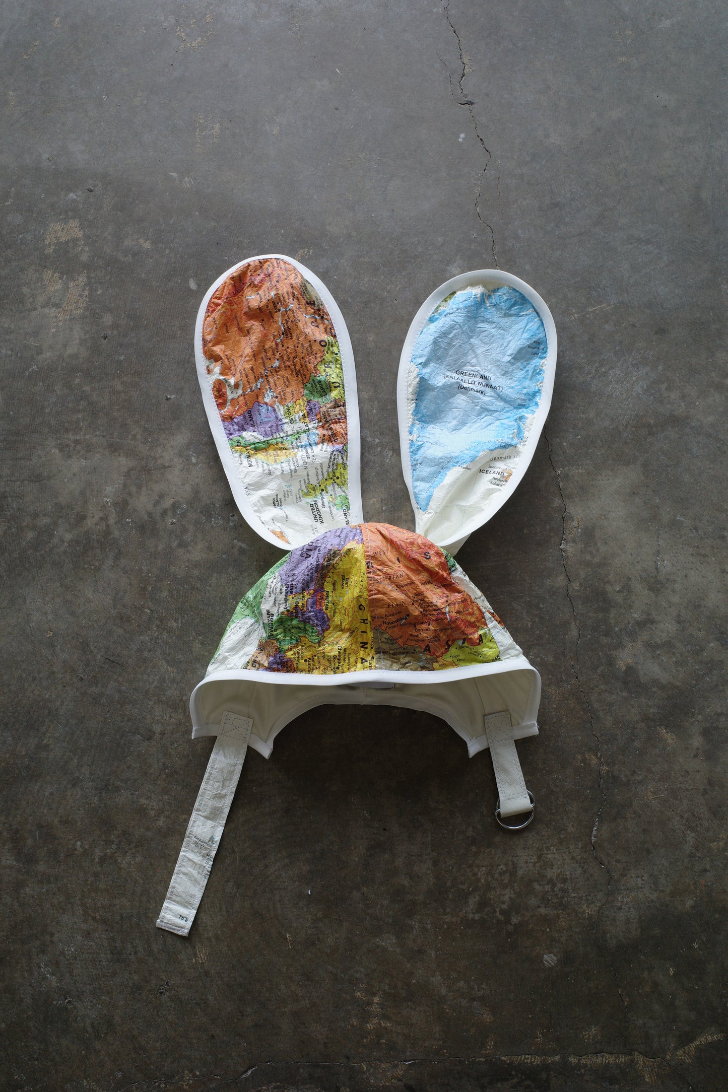 nag nag Bunny Ear Hat made with 1980s vintage paper jacket World Map Pattern