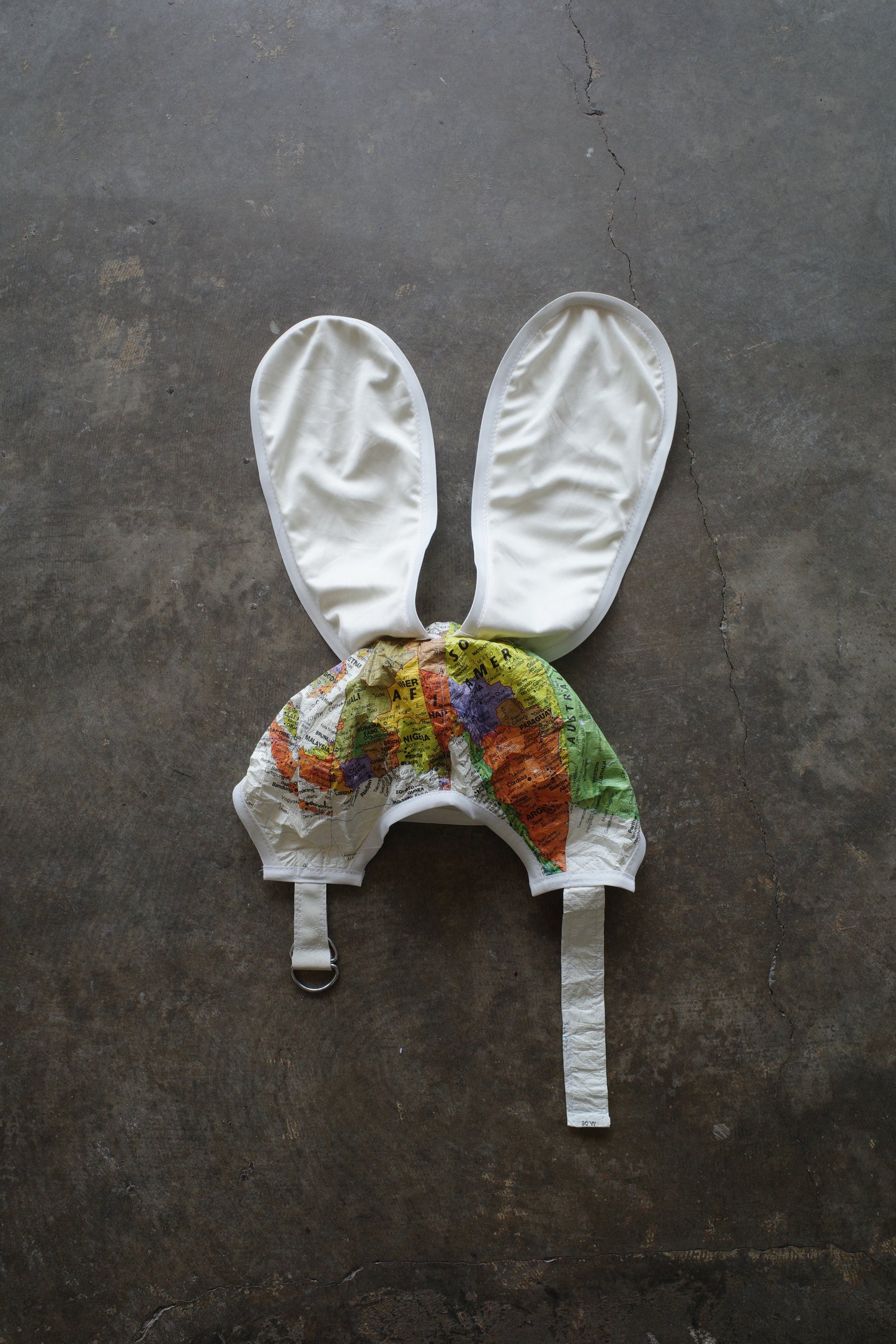 nag nag Bunny Ear Hat made with 1980s vintage paper jacket World Map Pattern