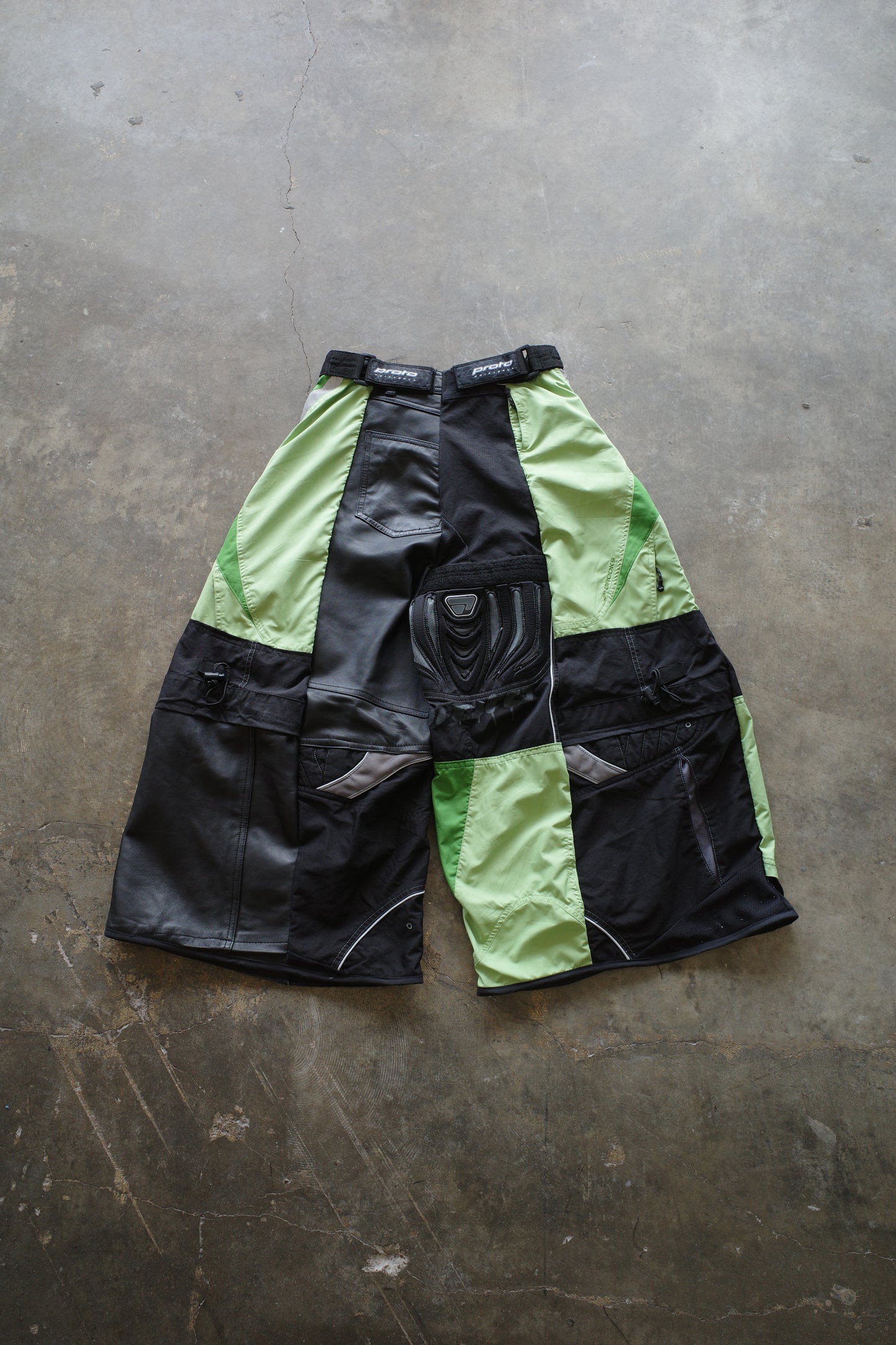 Wide Legged nag nag Pants(S)/made with vintage PROTO racing pants w Leather trim