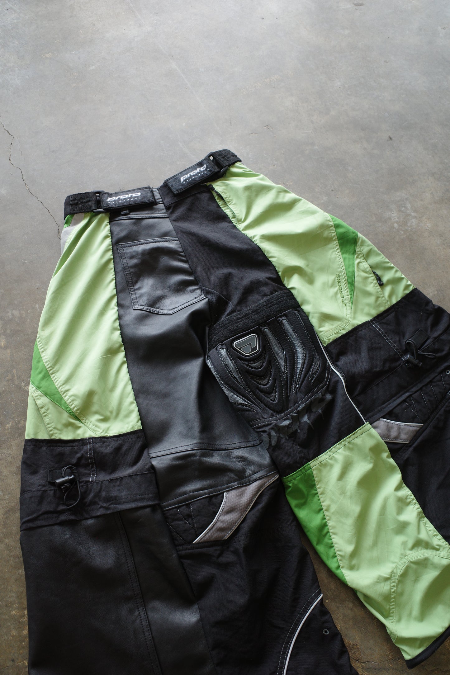 Wide Legged nag nag Pants(S)/made with vintage PROTO racing pants w Leather trim