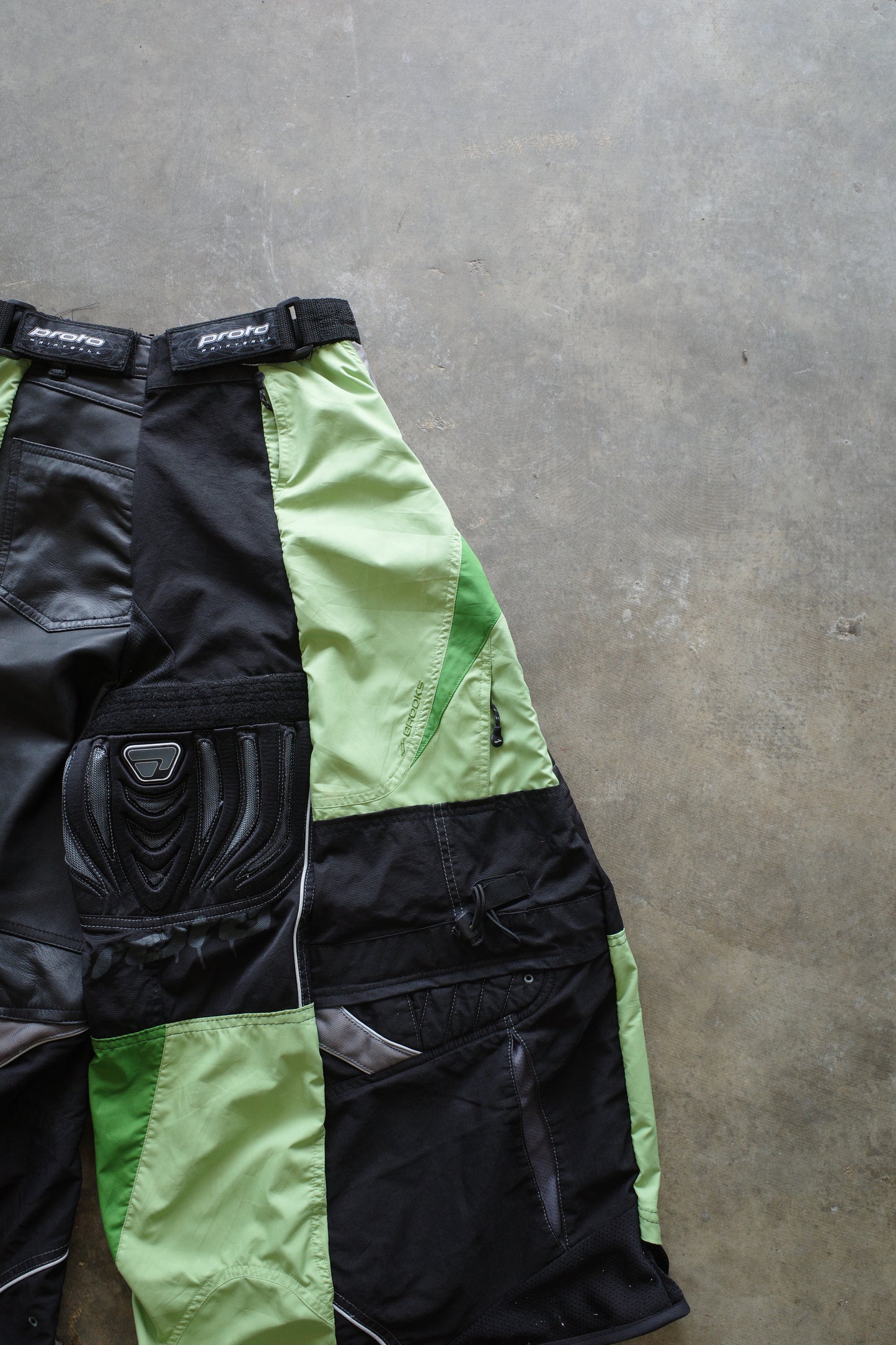 Wide Legged nag nag Pants(S)/made with vintage PROTO racing pants w Leather trim