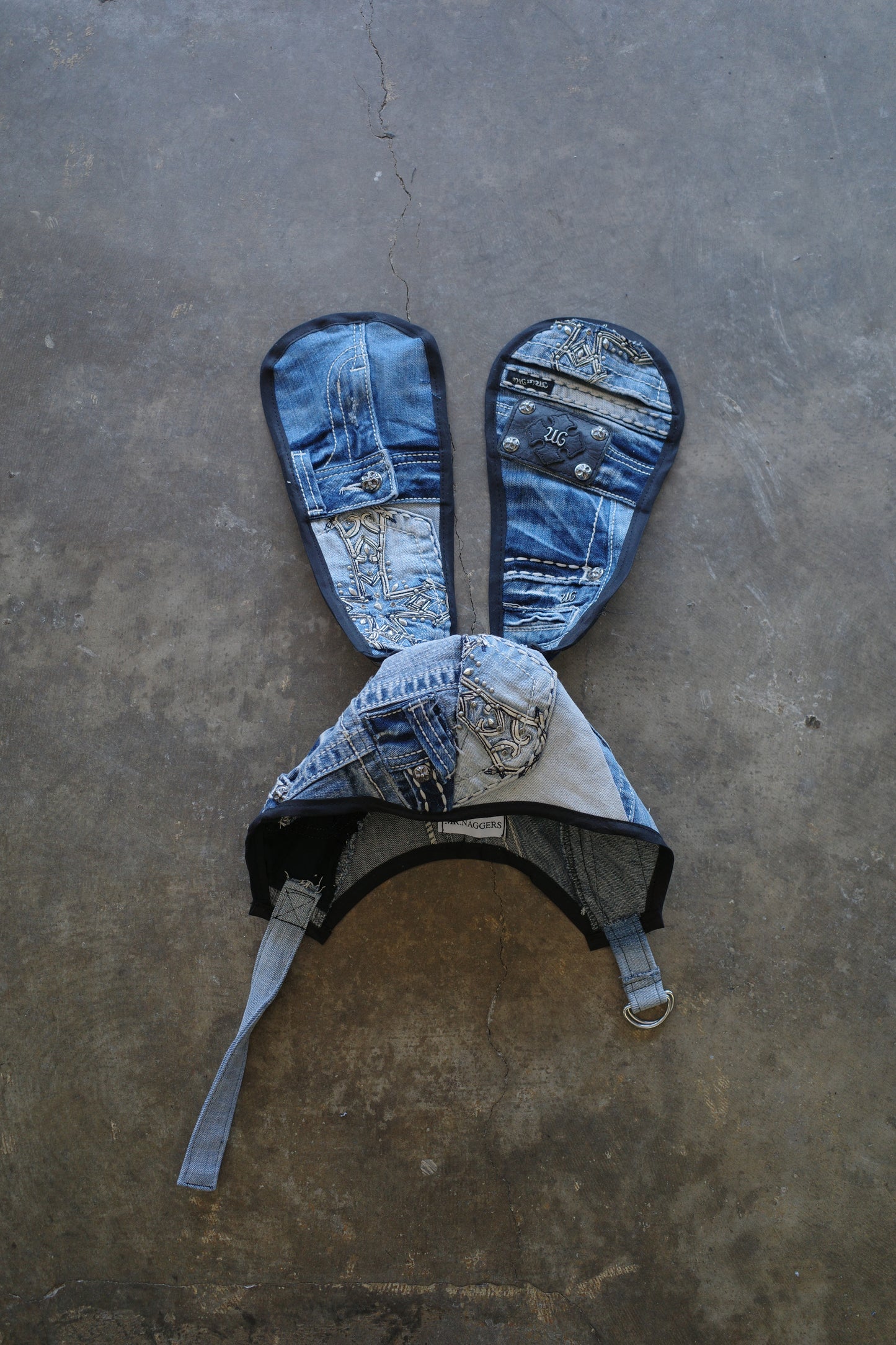 nag nag Bunny Ear Hat made with vintage Y2K MISS ME denim jean pants