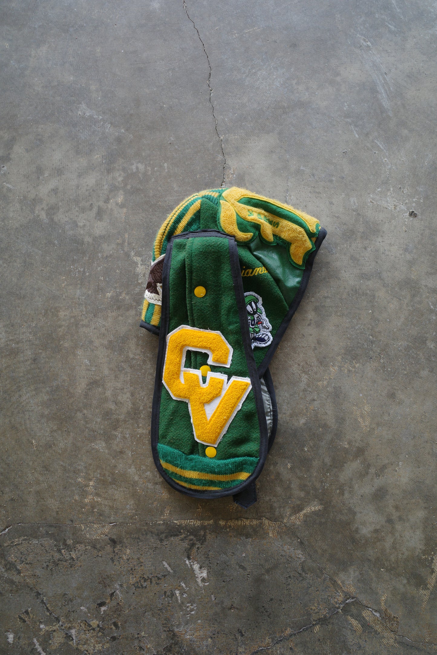 nag nag Bunny Ear Hat made with vintage Varsity Jacket and Patches