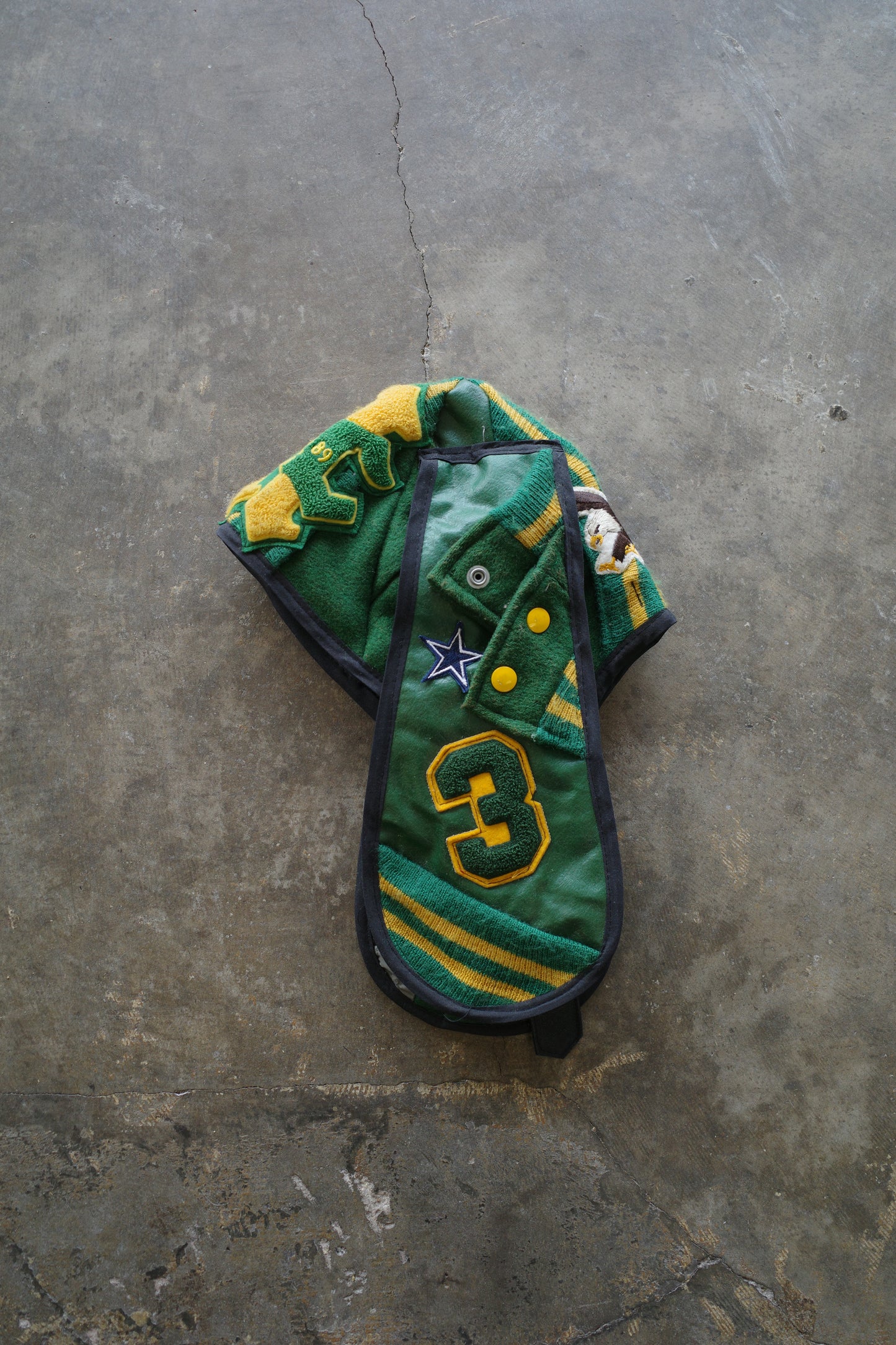 nag nag Bunny Ear Hat made with vintage Varsity Jacket and Patches