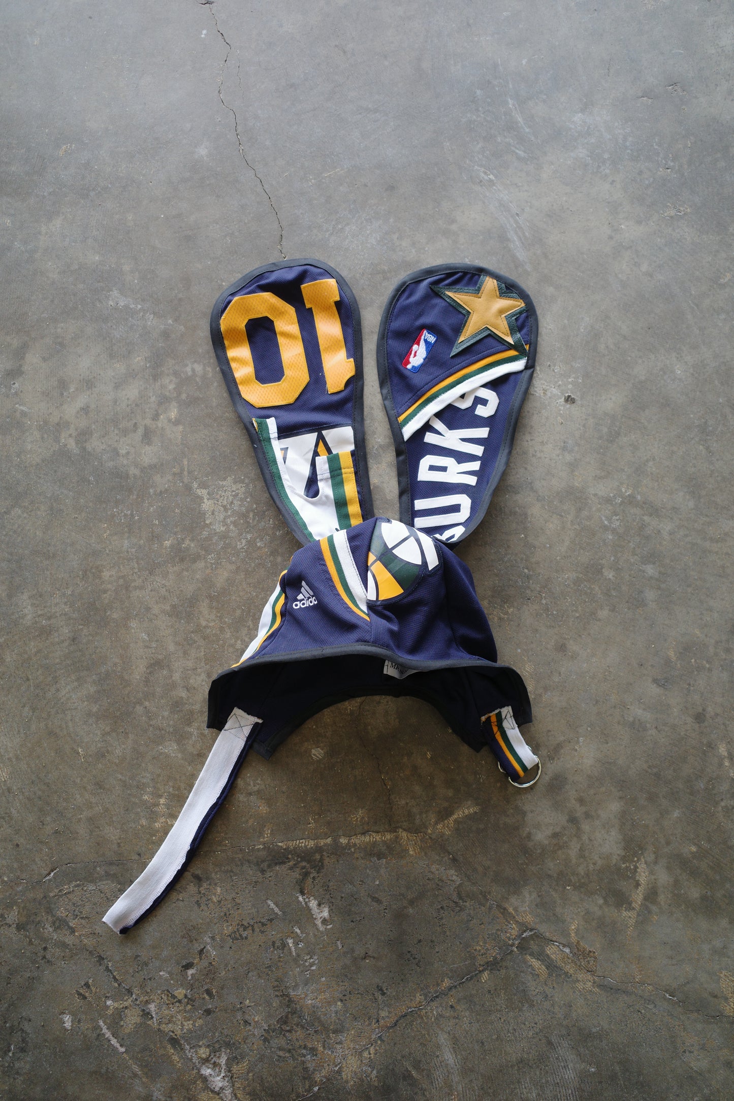 nag nag Bunny Ear Hat made with vintage pro sports gaming jerseys