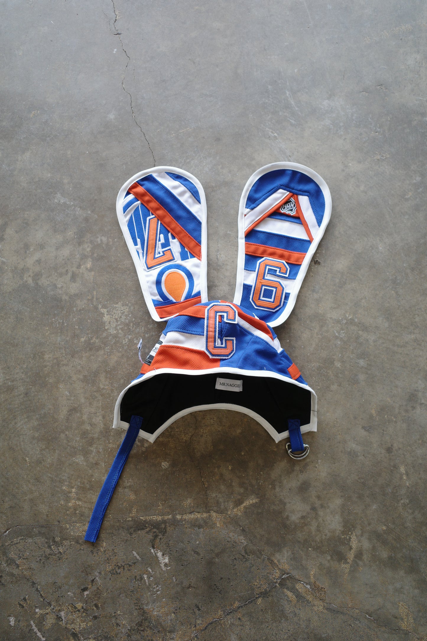 nag nag Bunny Ear Hat made with vintage pro sports gaming jerseys