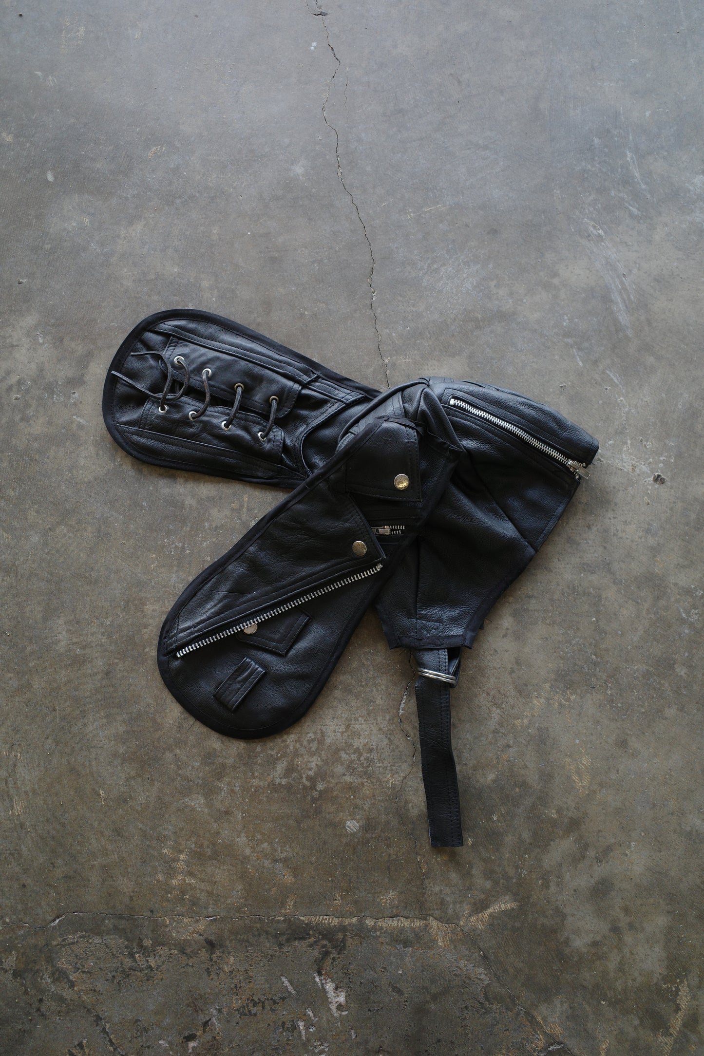 nag nag Bunny Ear Hat made with vintage Leather biker jacket