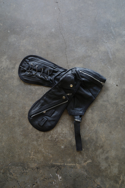 nag nag Bunny Ear Hat made with vintage Leather biker jacket