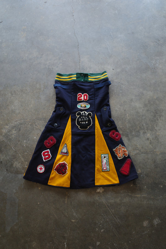 Paneled skirt w vintage patches/ made from vintage us.military issues sailor top and cape