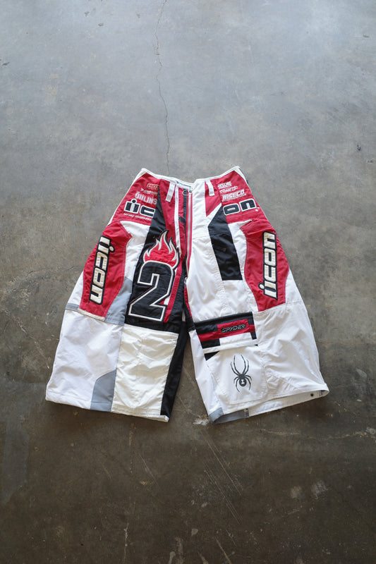 Wide Legged Patched Pants(S) /  made with vintage ICON motorcycle jacket & vintage Patches