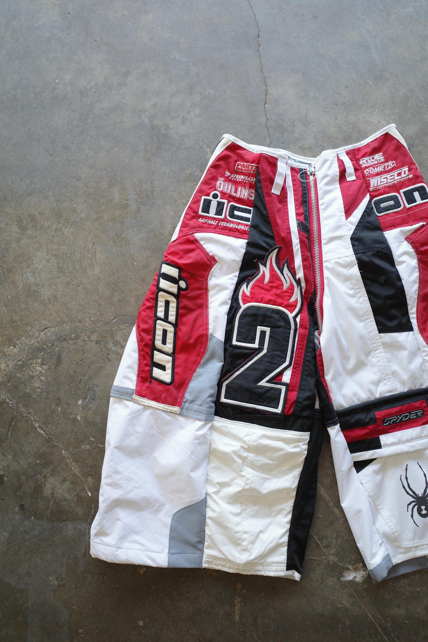 Wide Legged Patched Pants(S) /  made with vintage ICON motorcycle jacket & vintage Patches