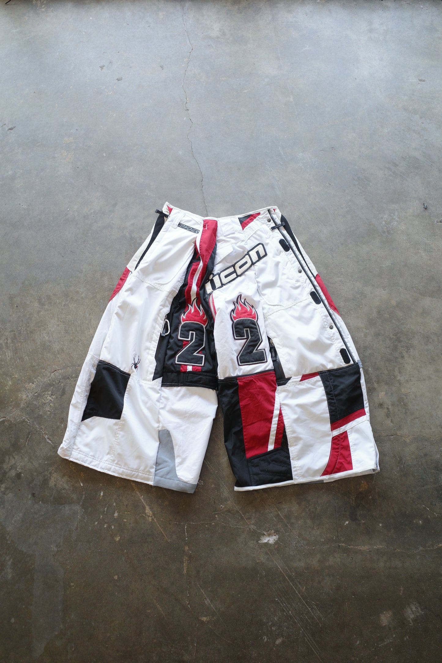 Wide Legged Patched Pants(S) /  made with vintage ICON motorcycle jacket & vintage Patches