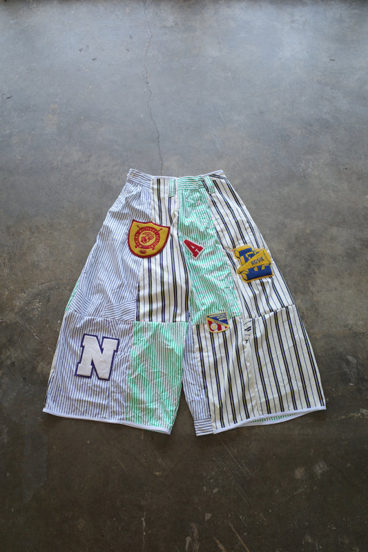 Wide Legged Patched Pants(L) /  made with vintage mens striped shirt w vintage patches