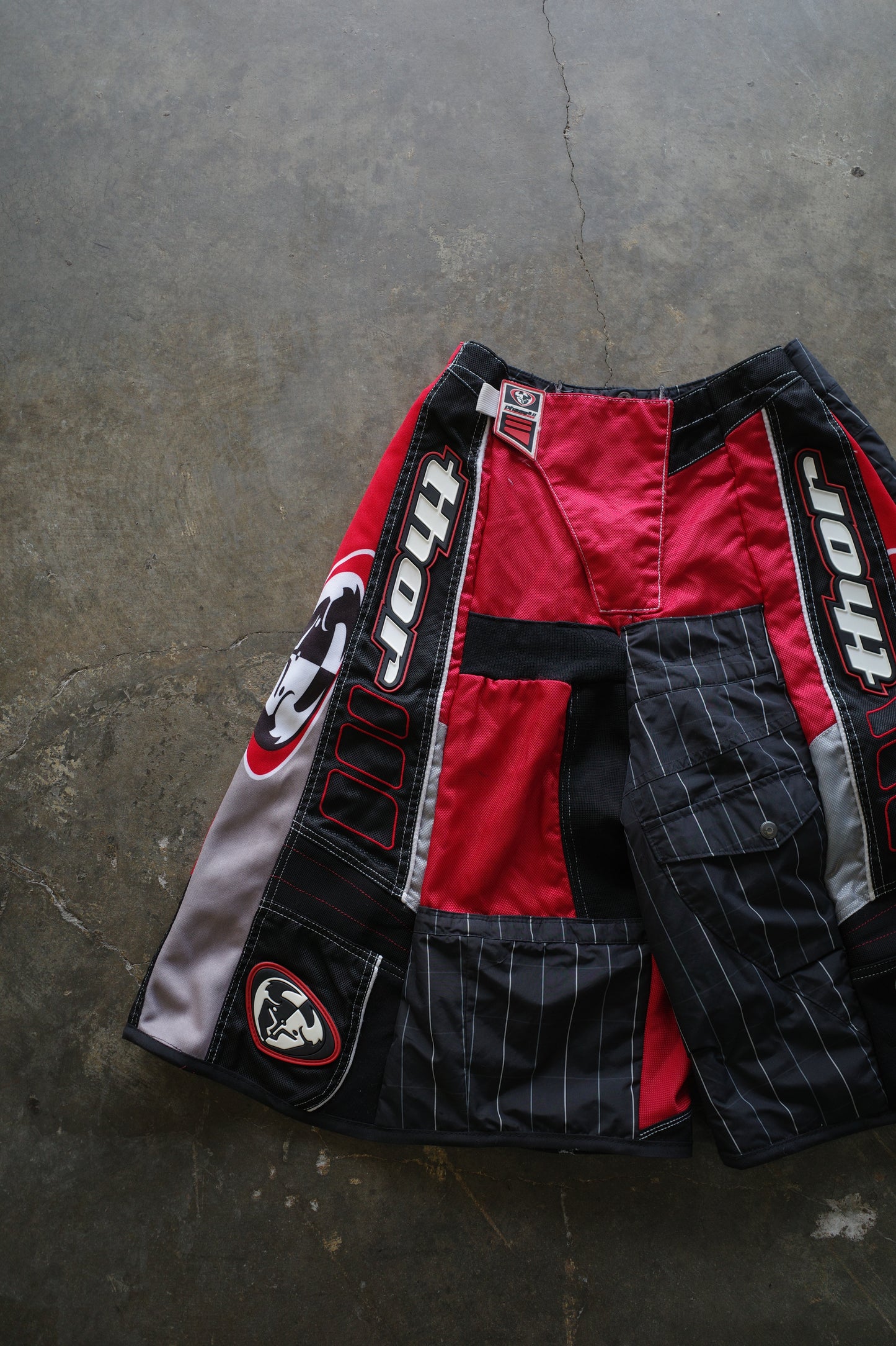 Motorcycle style Baggy Shorts (30)/made from vintage Thor motorcycle racing pants