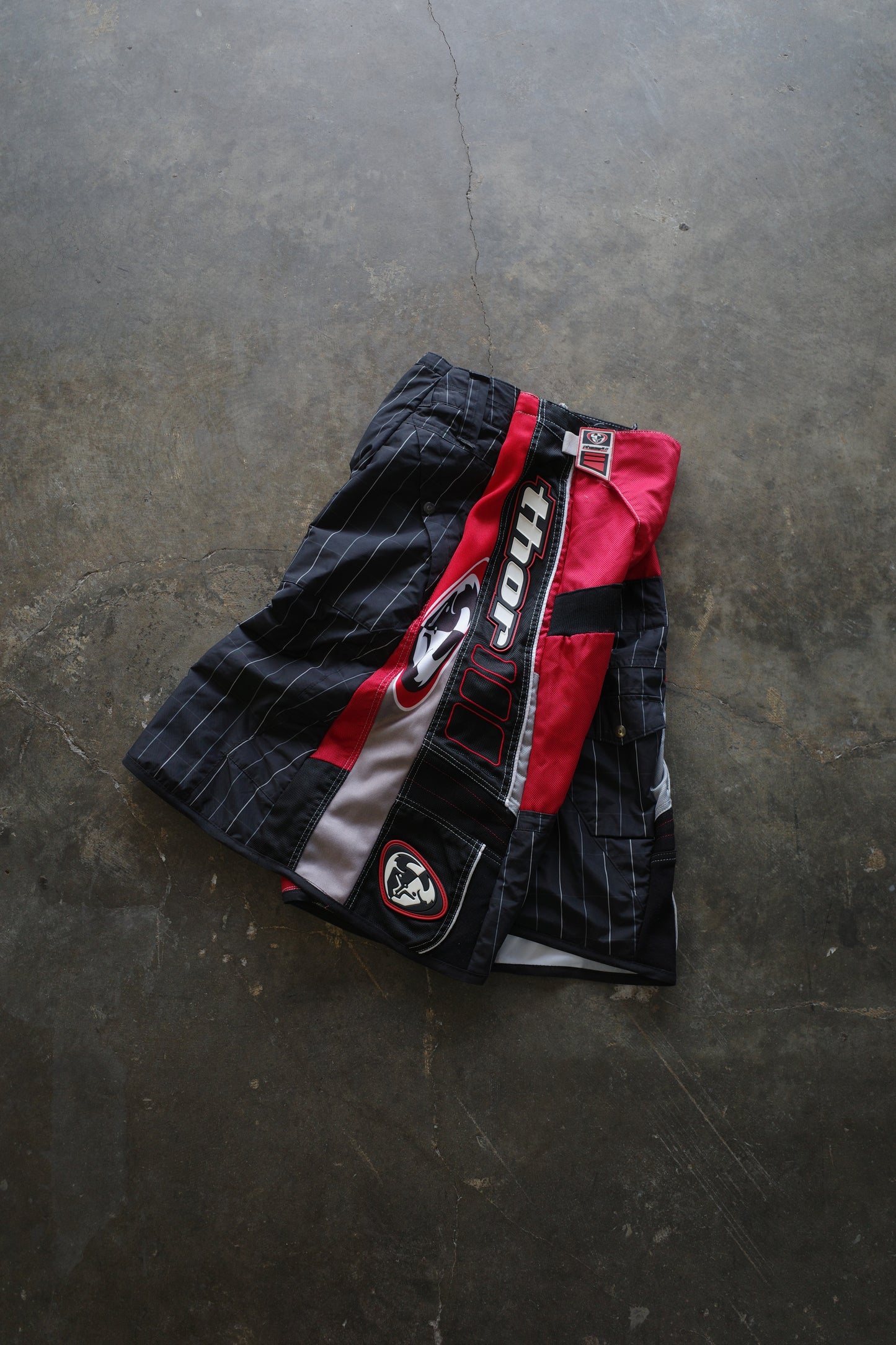 Motorcycle style Baggy Shorts (30)/made from vintage Thor motorcycle racing pants