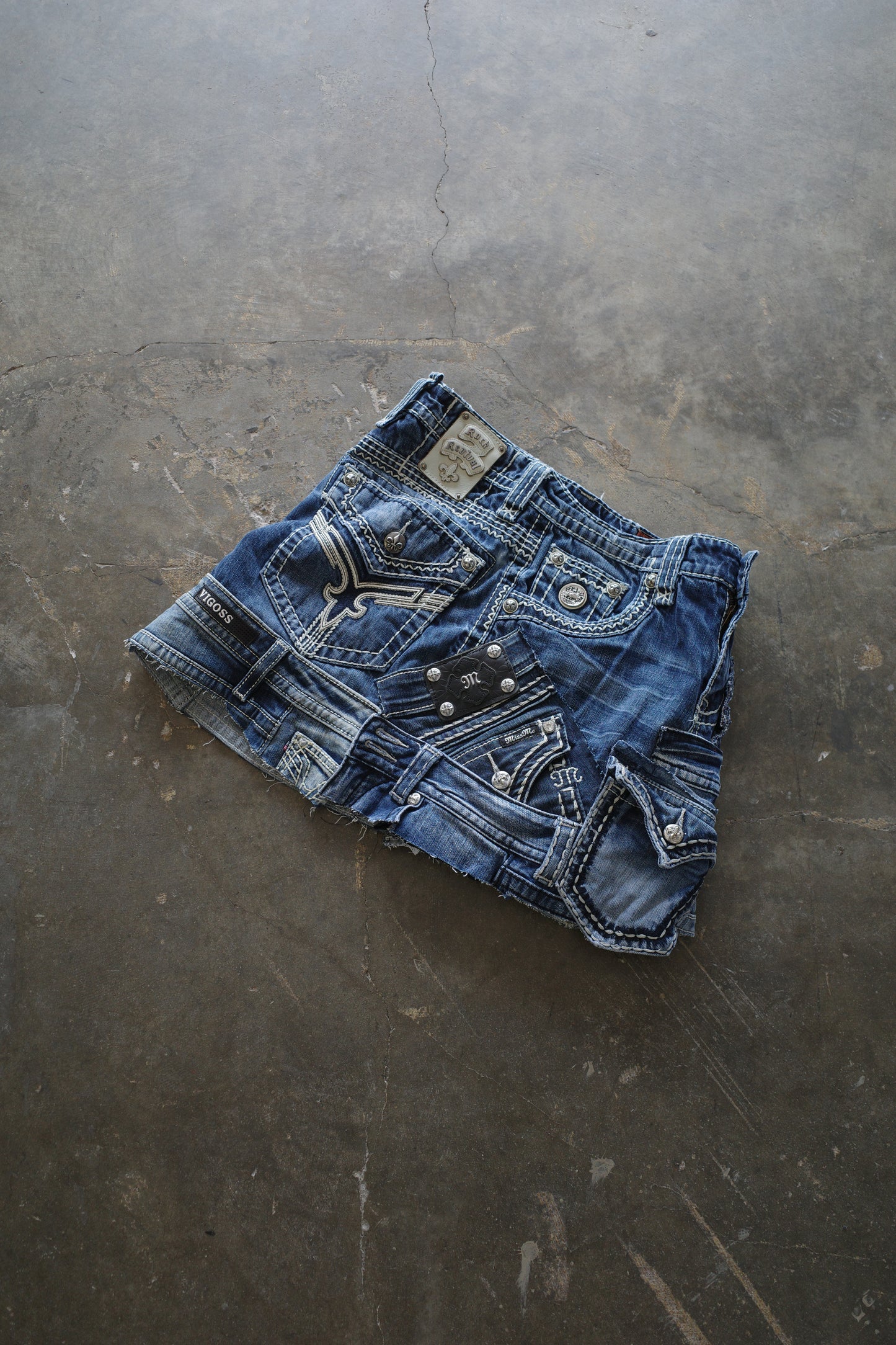 Denim Mini Skirt(L) made w vintage MISSME Y2K Jean