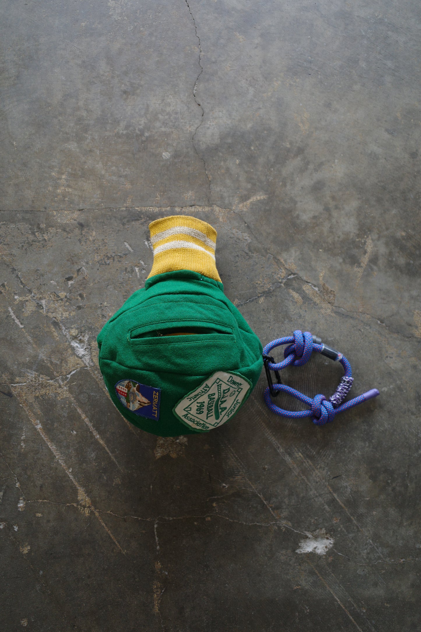 Ball Bag (L)made w vintage Varsity jacket w patches