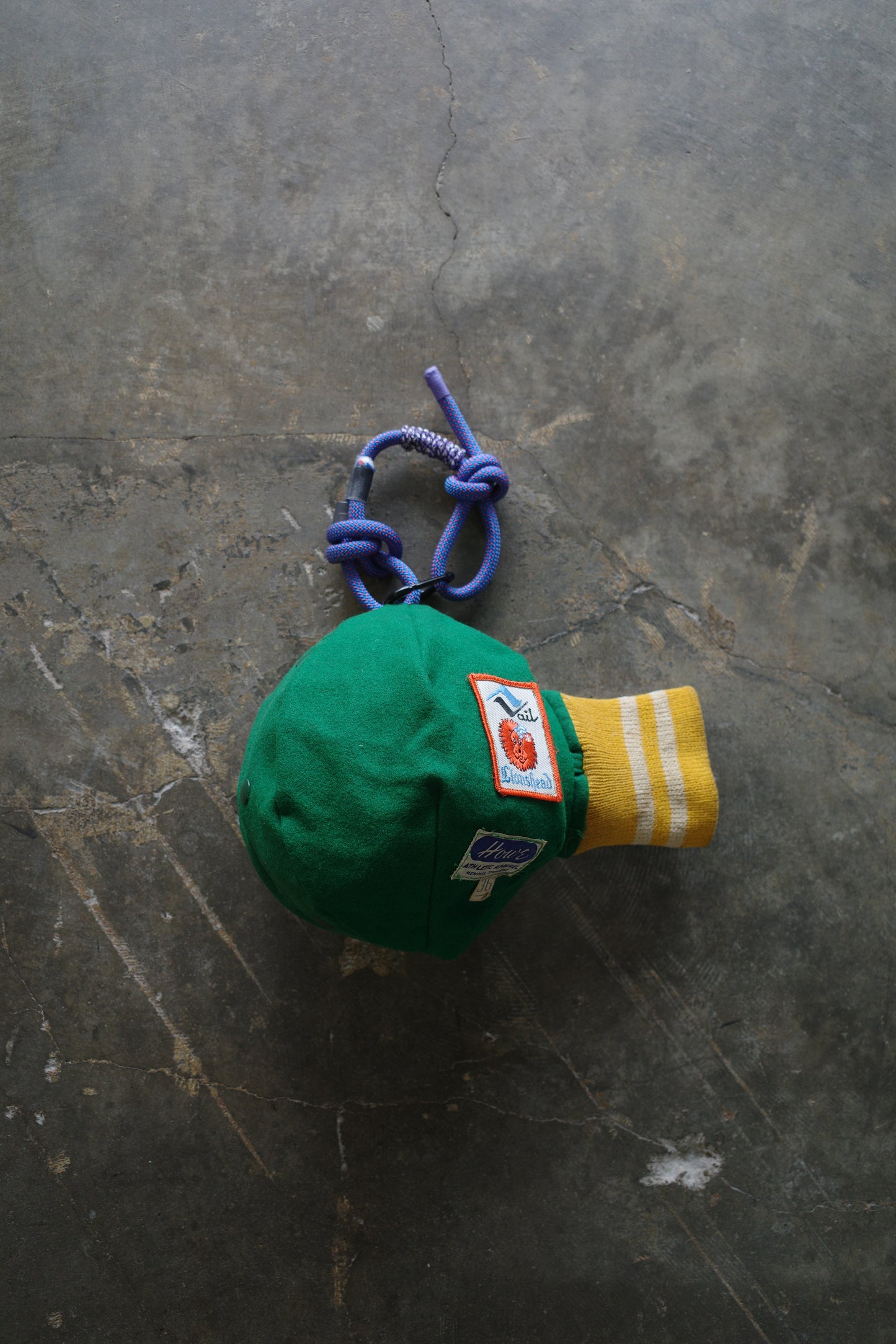 Ball Bag (L)made w vintage Varsity jacket w patches