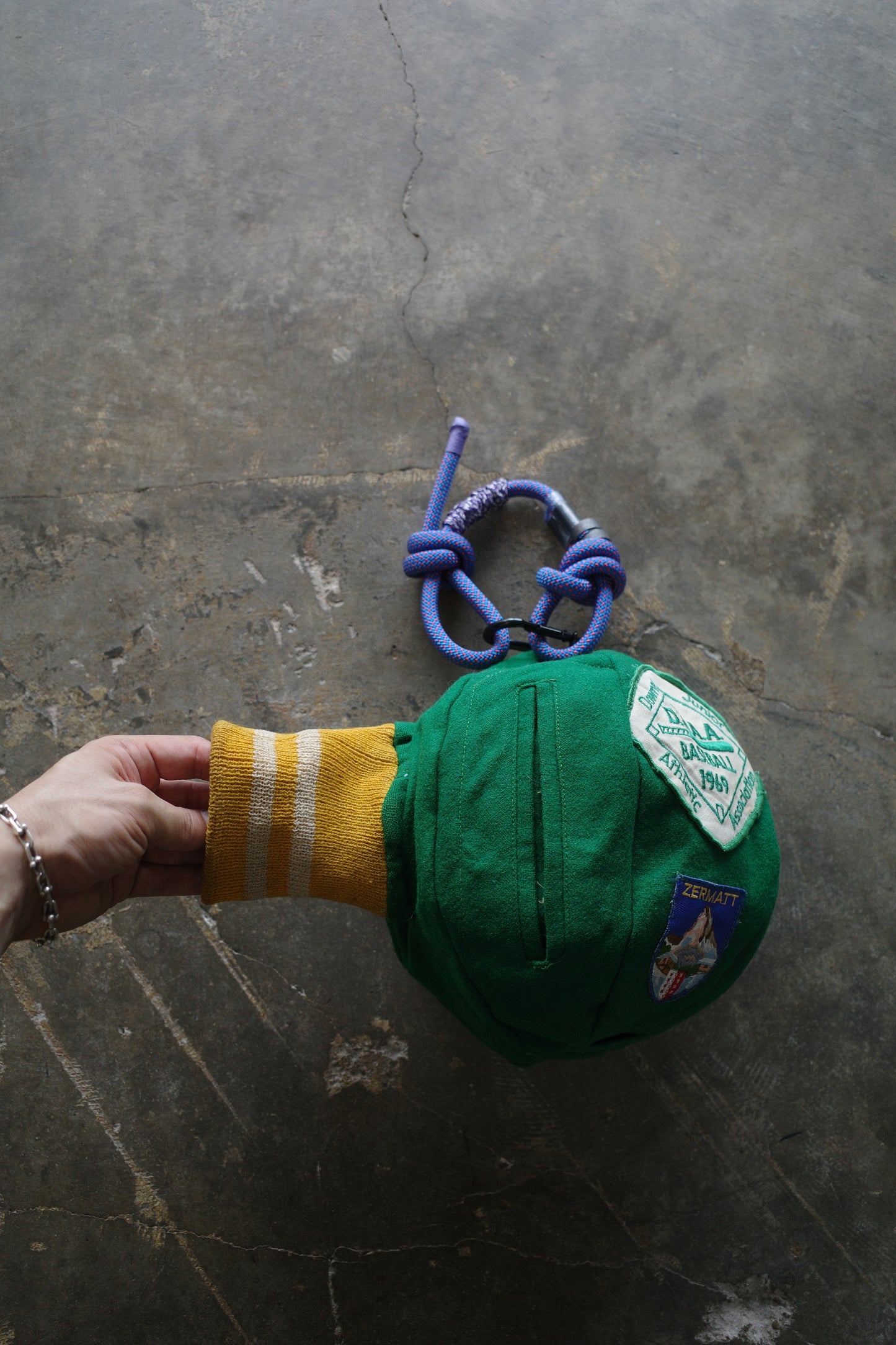Ball Bag (L)made w vintage Varsity jacket w patches