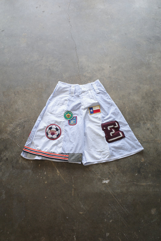 Patched Baggy Shorts (30)/made w vintage striped shirt and vintage patches