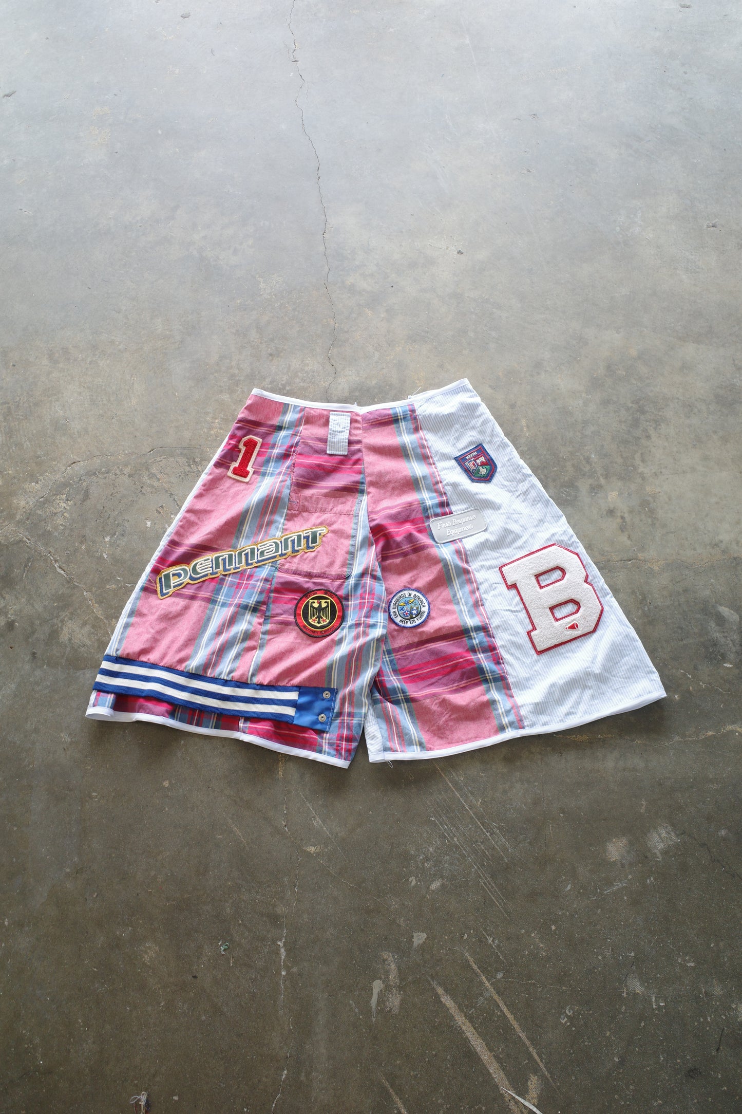 Patched Baggy Shorts (36)/made w vintage striped shirt and vintage patches