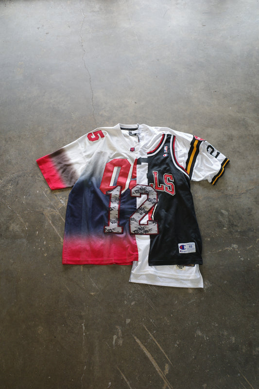 C&A top (*see actual)made with vintage pro sports jerseys and vintage FUBU shirt