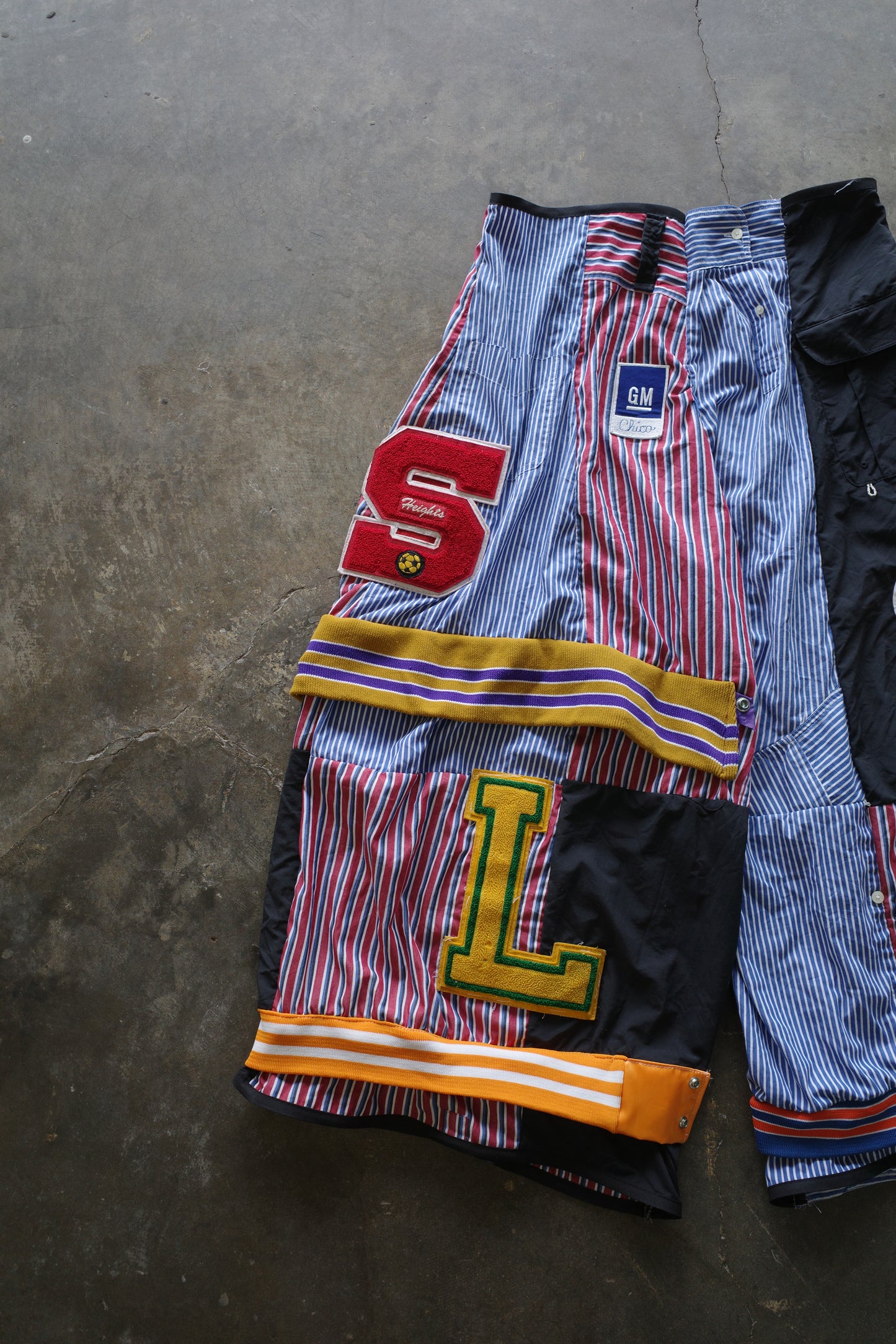 Wide Legged Patched Pants(L) /  made with vintage mens striped shirt w vintage patches (Copy)