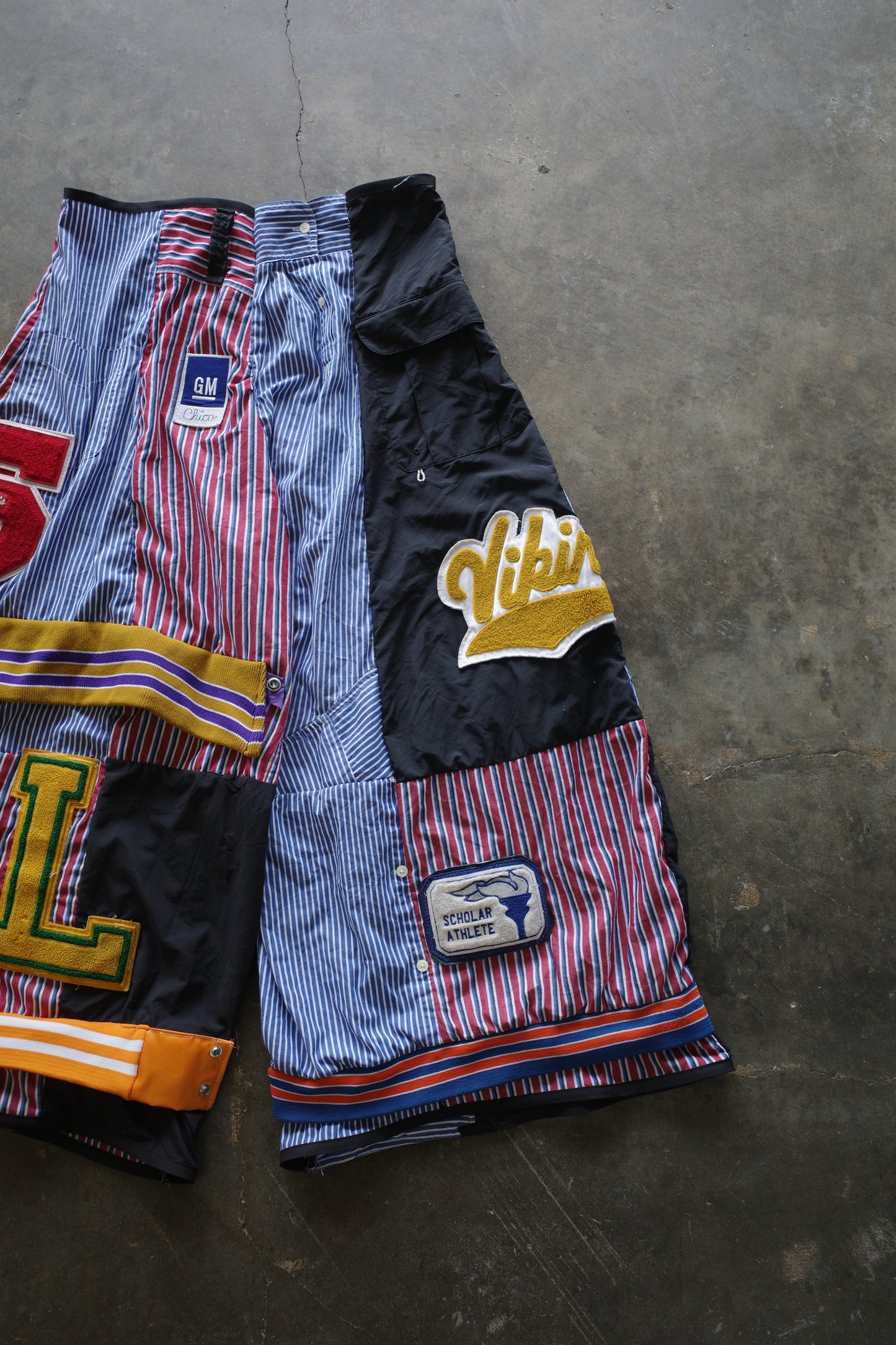 Wide Legged Patched Pants(L) /  made with vintage mens striped shirt w vintage patches (Copy)