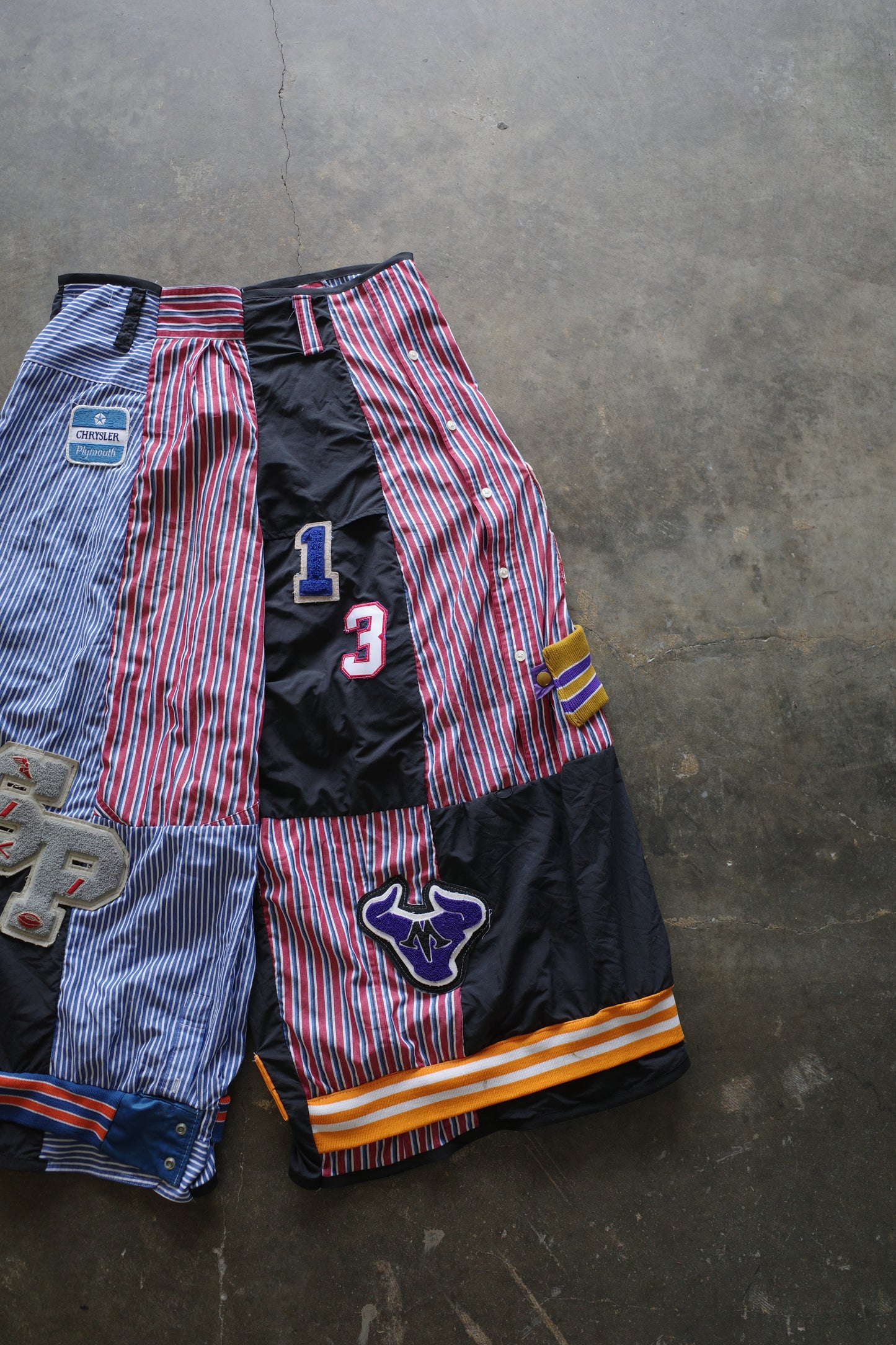 Wide Legged Patched Pants(L) /  made with vintage mens striped shirt w vintage patches (Copy)
