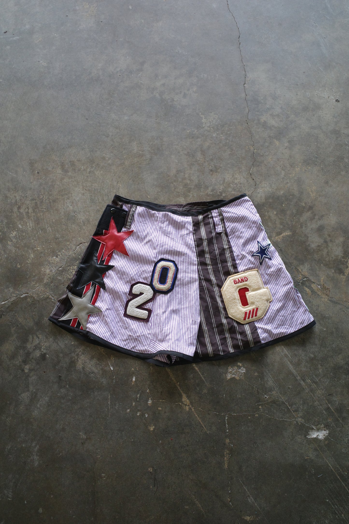 "The MR.Shorts"made with vintage stripe shirt & 3R. original leather patch