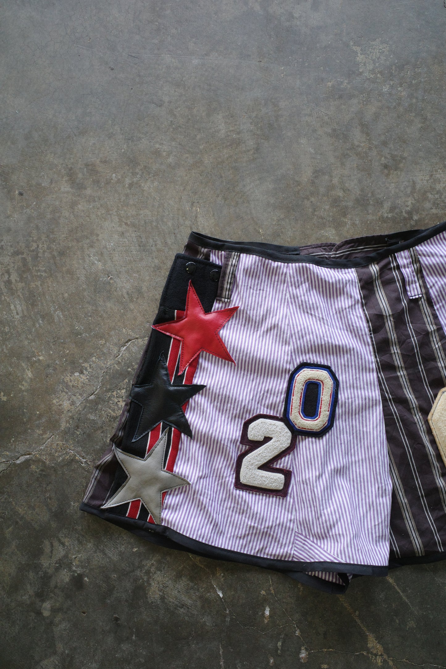 "The MR.Shorts"made with vintage stripe shirt & 3R. original leather patch