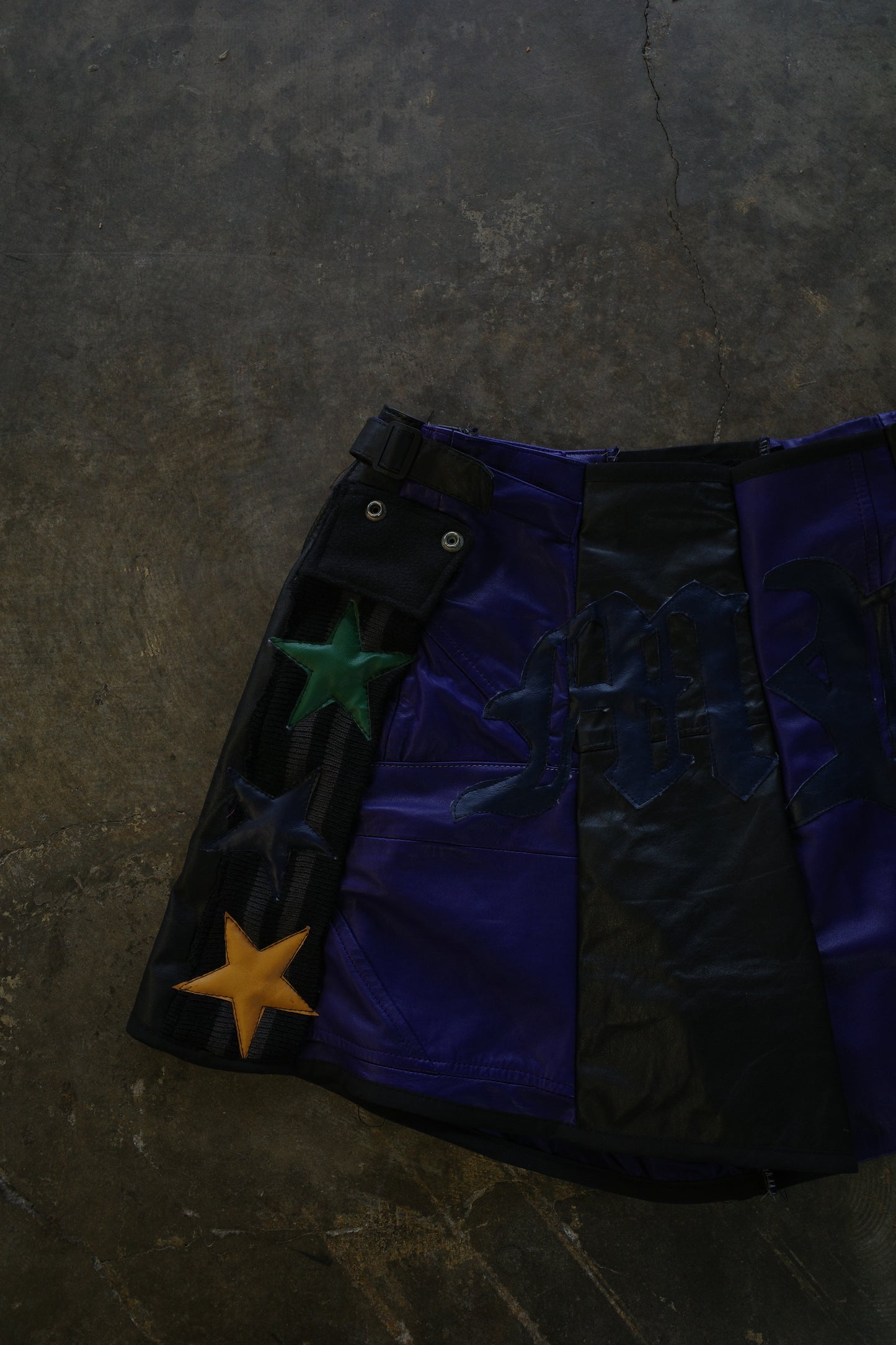 "The MR.Shorts"made with vintage Leather biker jacket & 3R. original leather patch