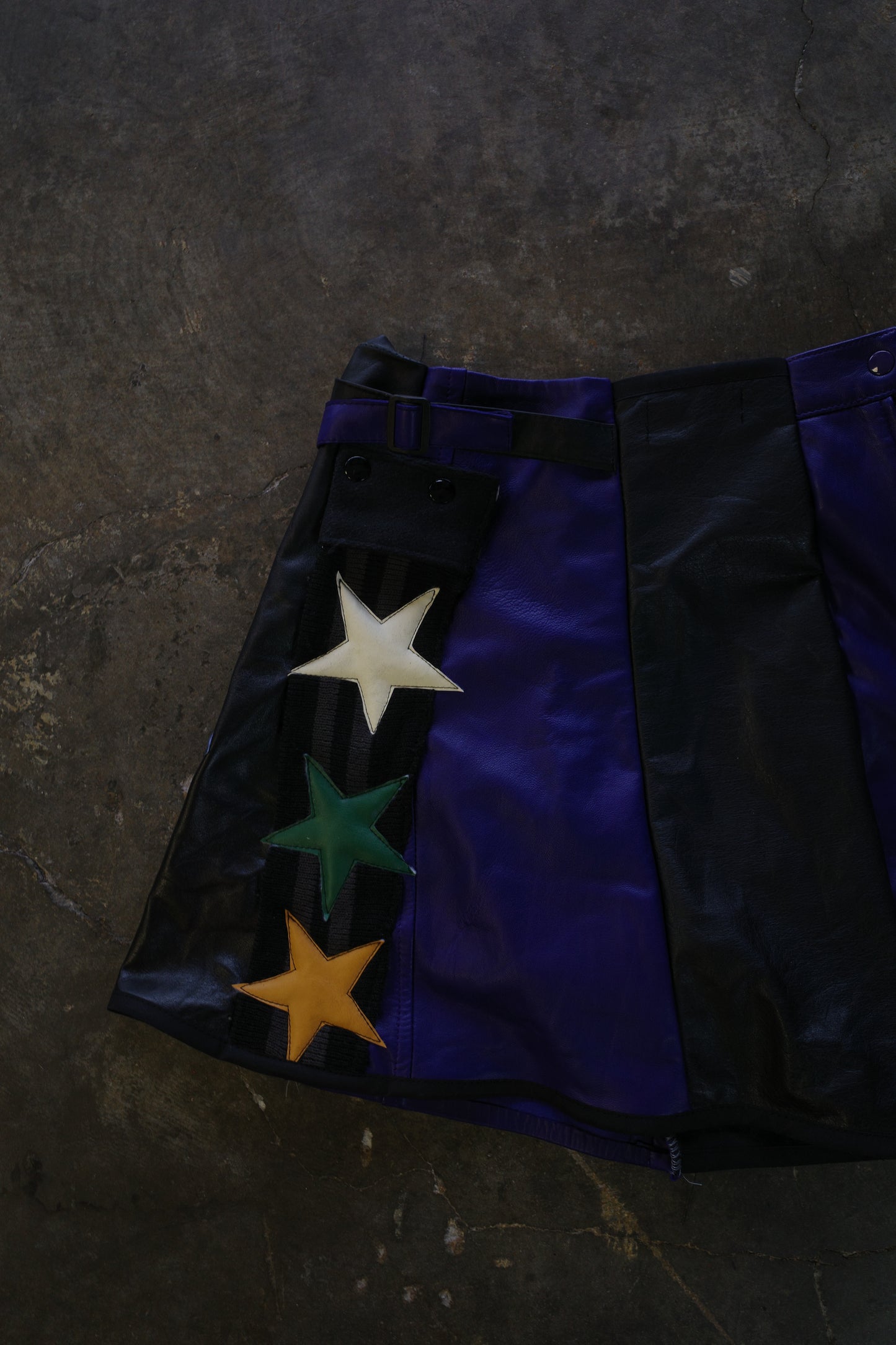 "The MR.Shorts"made with vintage Leather biker jacket & 3R. original leather patch