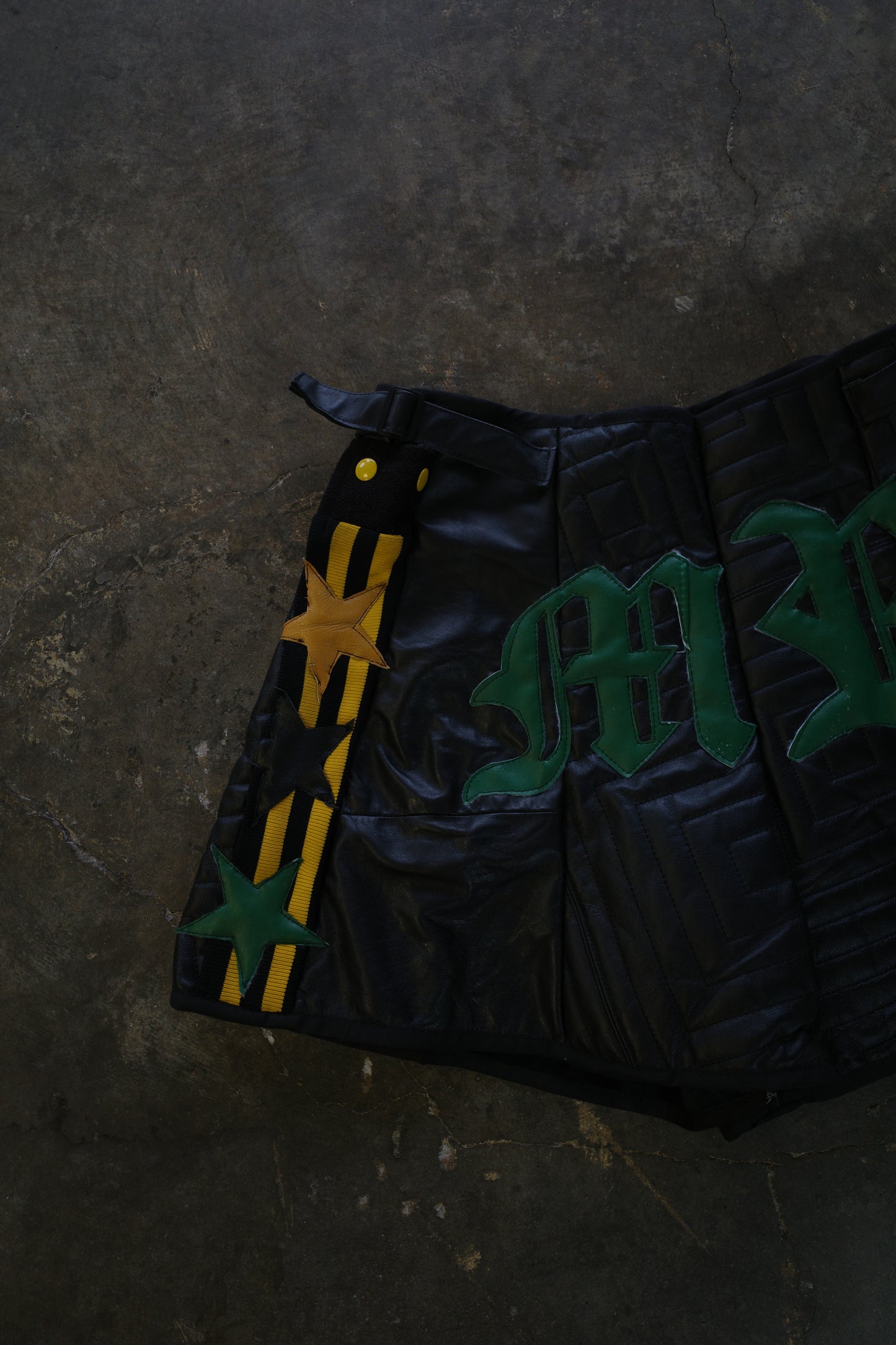"The MR.Shorts"made with vintage Leather biker jacket & 3R. original leather patch