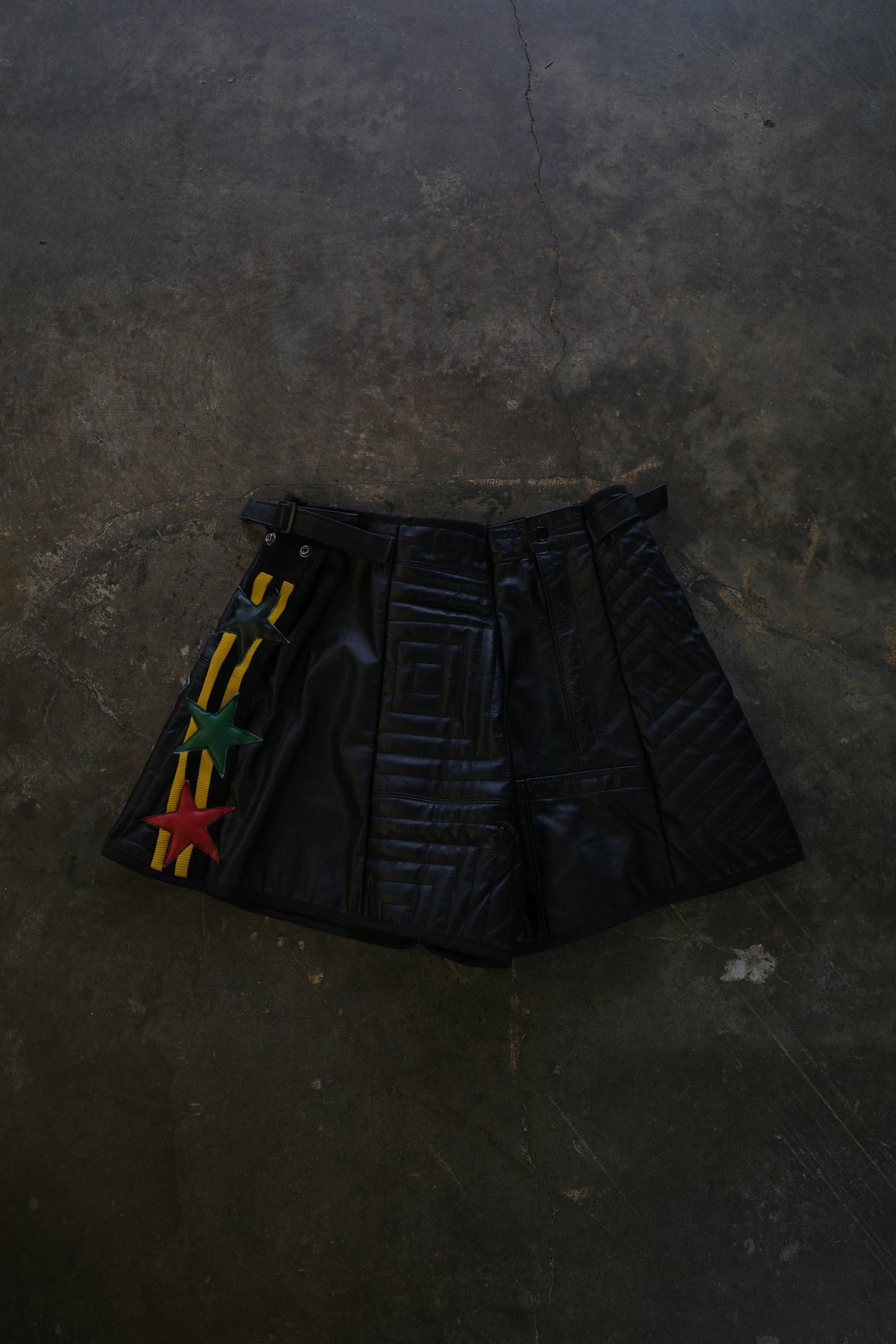 "The MR.Shorts"made with vintage Leather biker jacket & 3R. original leather patch