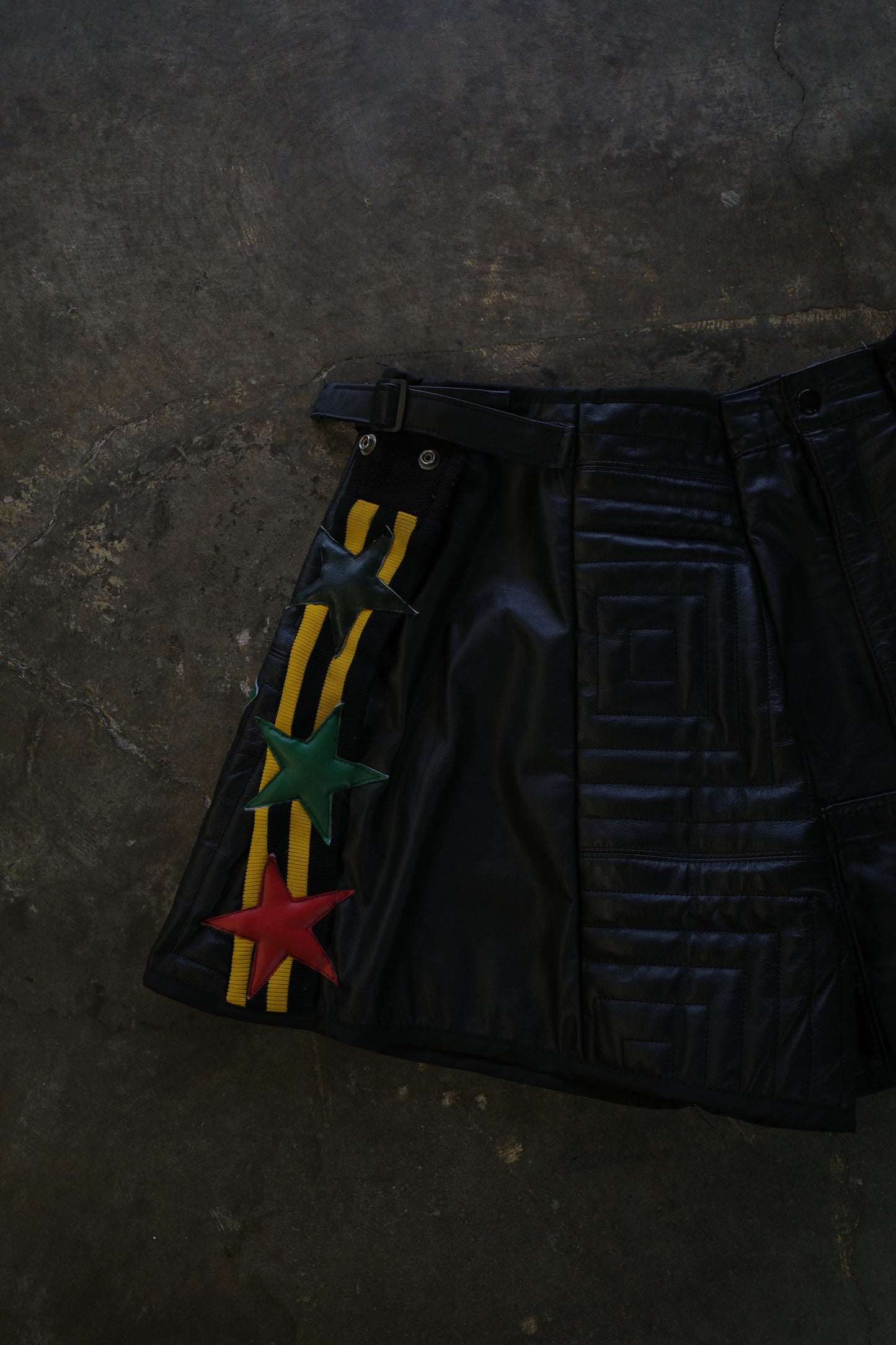 "The MR.Shorts"made with vintage Leather biker jacket & 3R. original leather patch