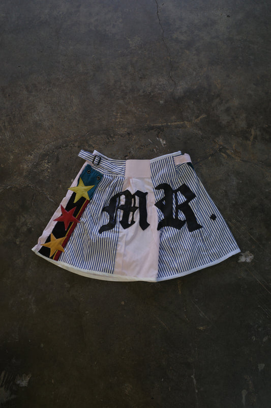 "The MR.Shorts"made with vintage stripe shirt & 3R. original leather patch