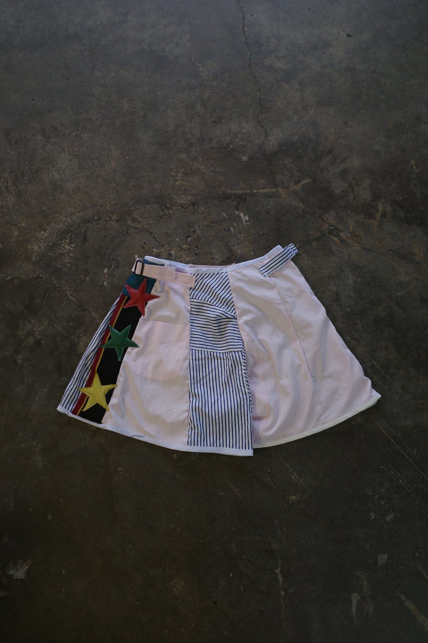 "The MR.Shorts"made with vintage stripe shirt & 3R. original leather patch