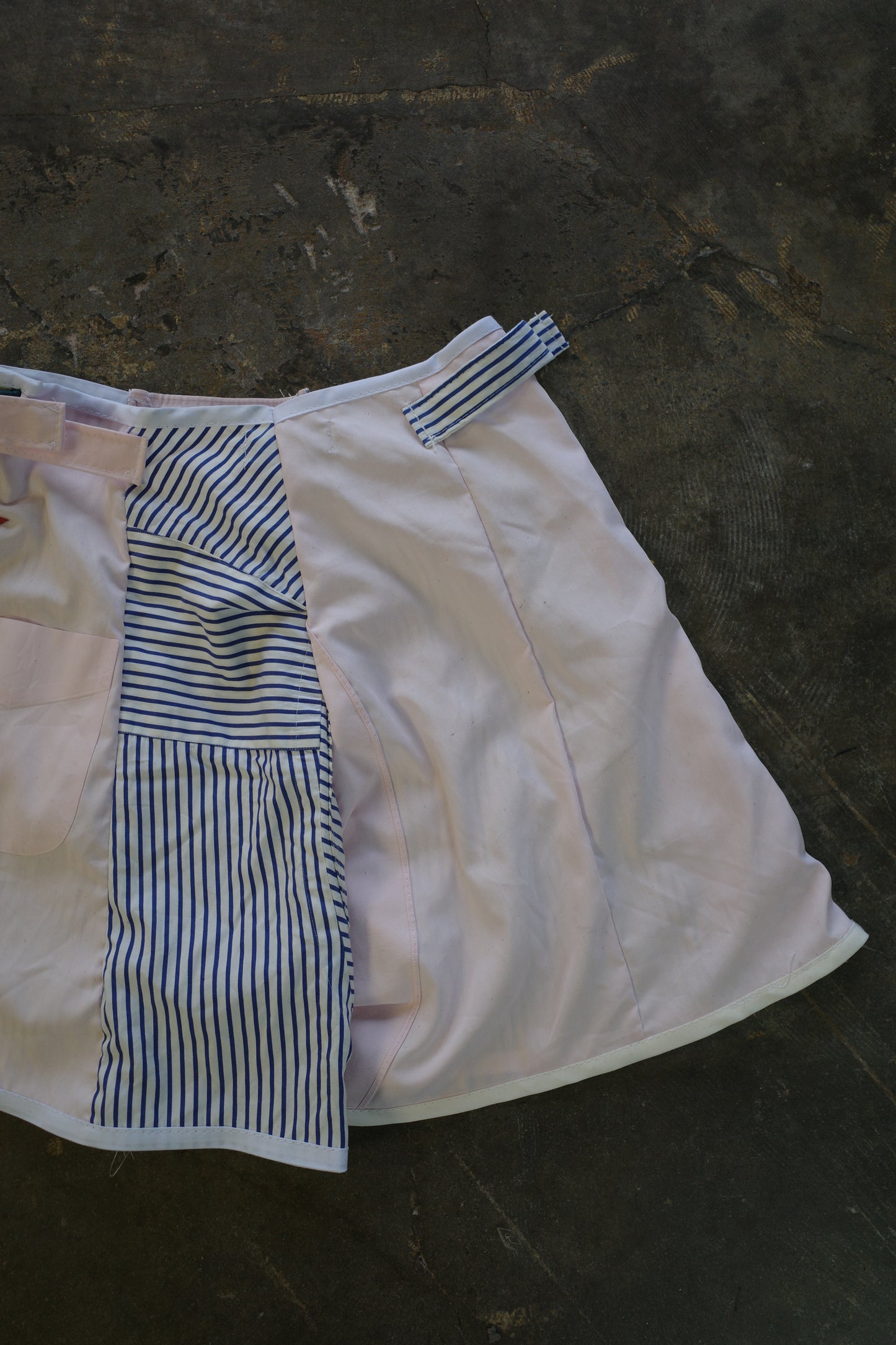 "The MR.Shorts"made with vintage stripe shirt & 3R. original leather patch