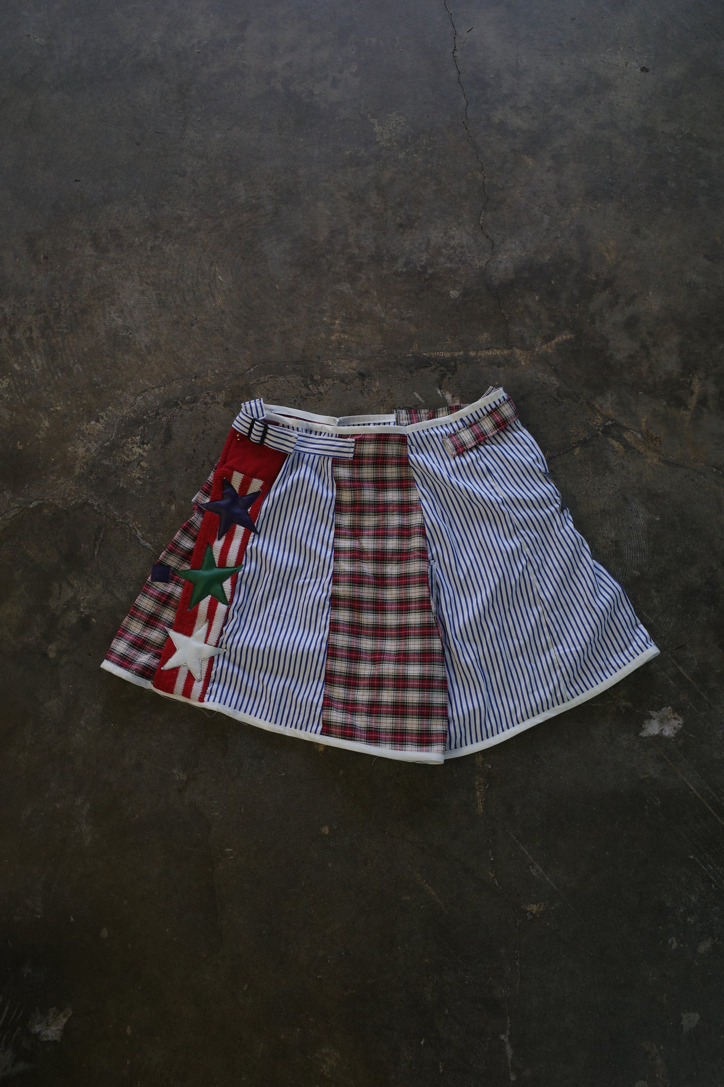 "The MR.Shorts"made with vintage stripe shirt & 3R. original leather patch
