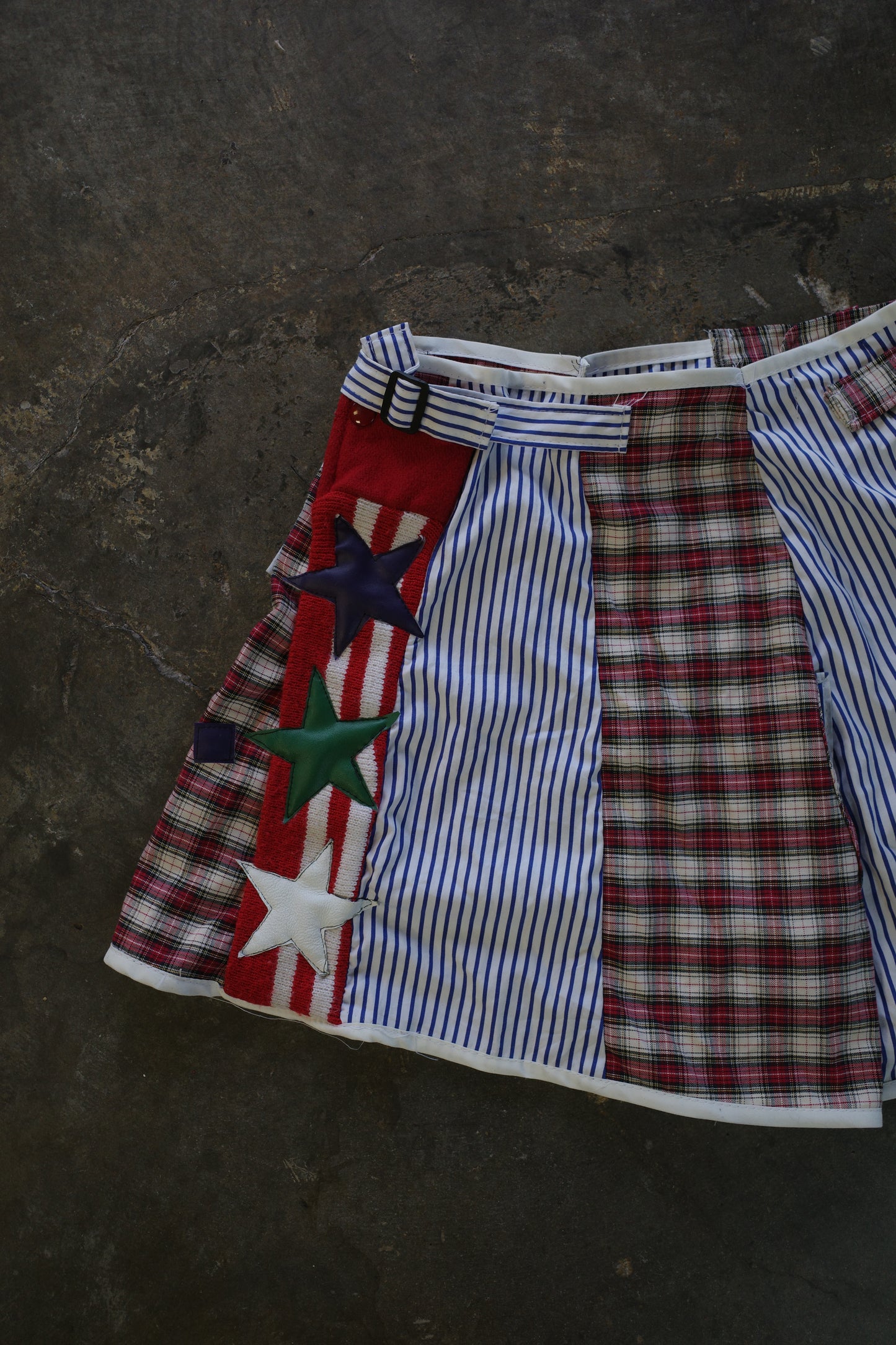 "The MR.Shorts"made with vintage stripe shirt & 3R. original leather patch