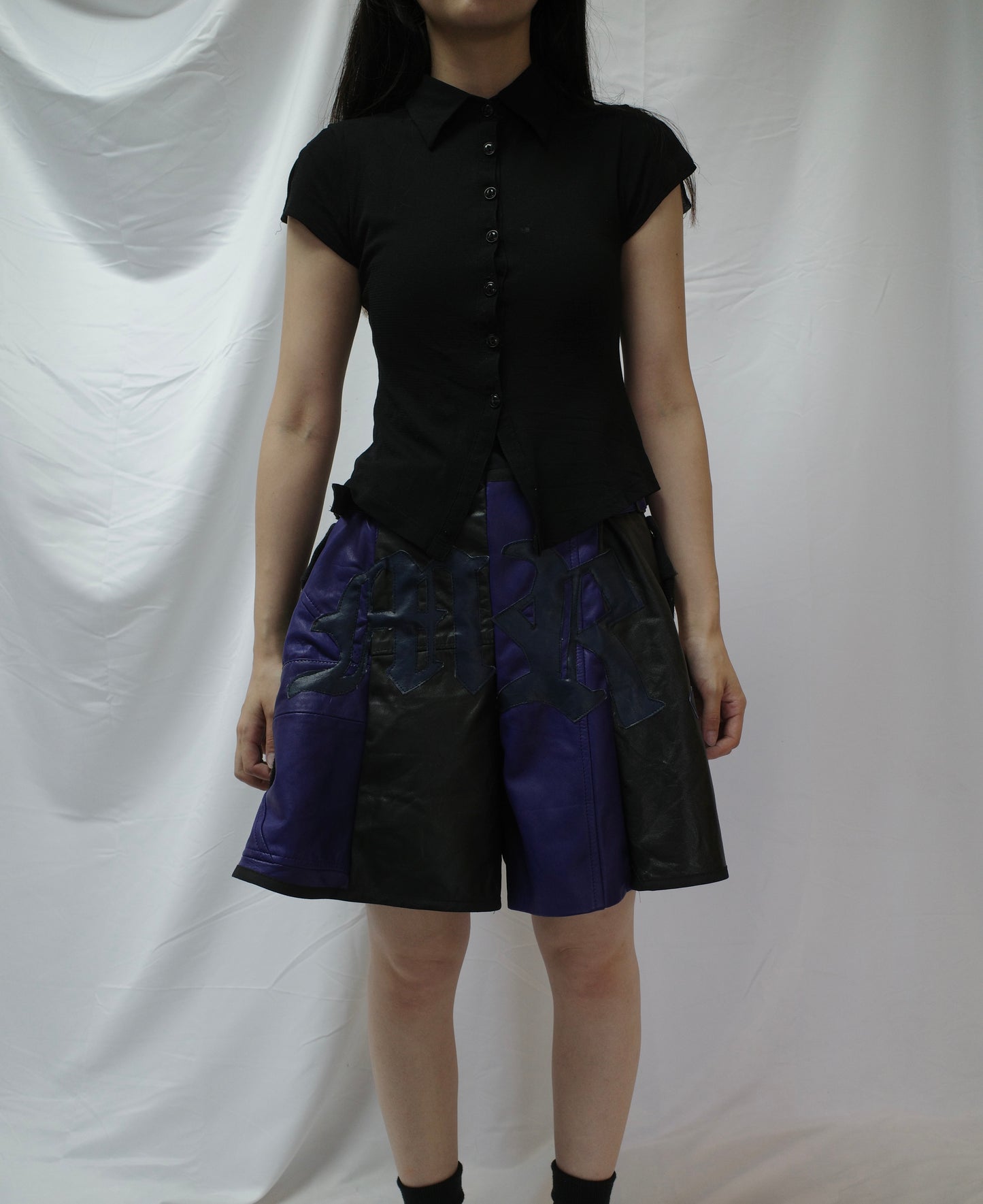 "The MR.Shorts"made with vintage Leather biker jacket & 3R. original leather patch