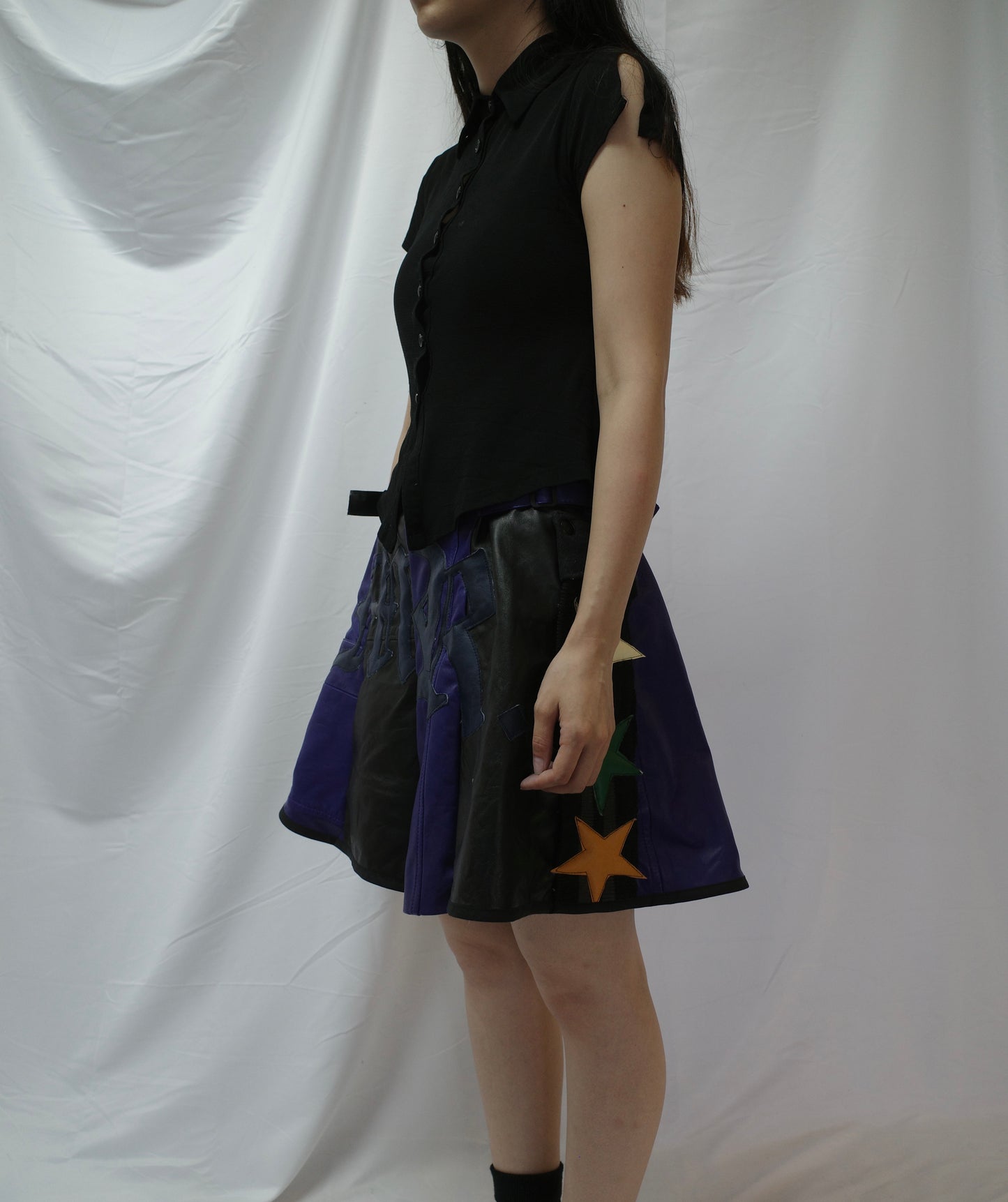 "The MR.Shorts"made with vintage Leather biker jacket & 3R. original leather patch