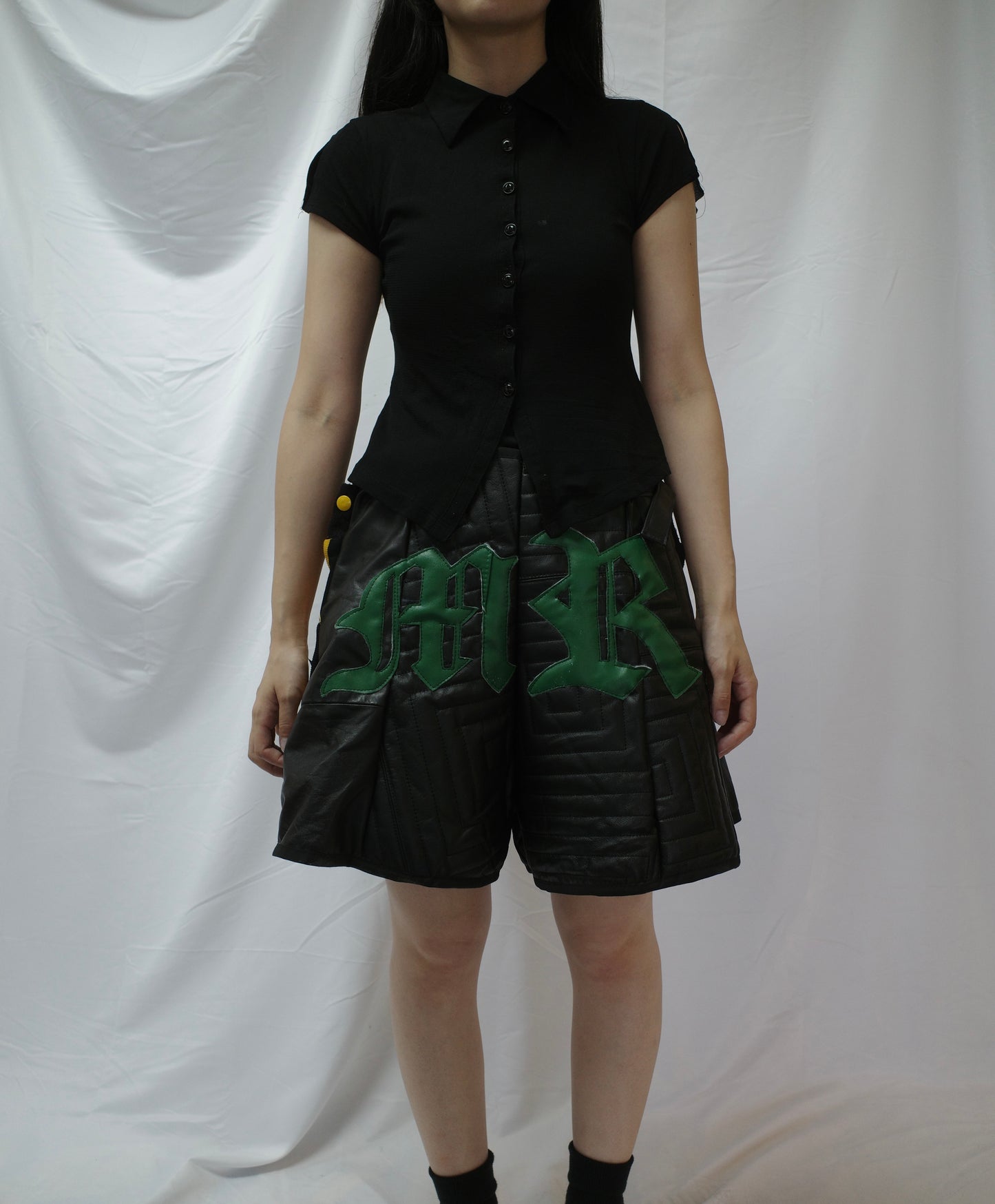 "The MR.Shorts"made with vintage Leather biker jacket & 3R. original leather patch
