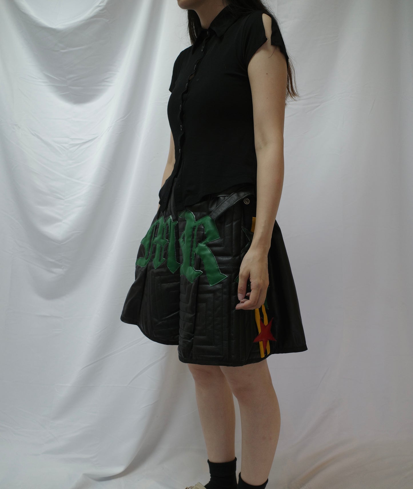"The MR.Shorts"made with vintage Leather biker jacket & 3R. original leather patch