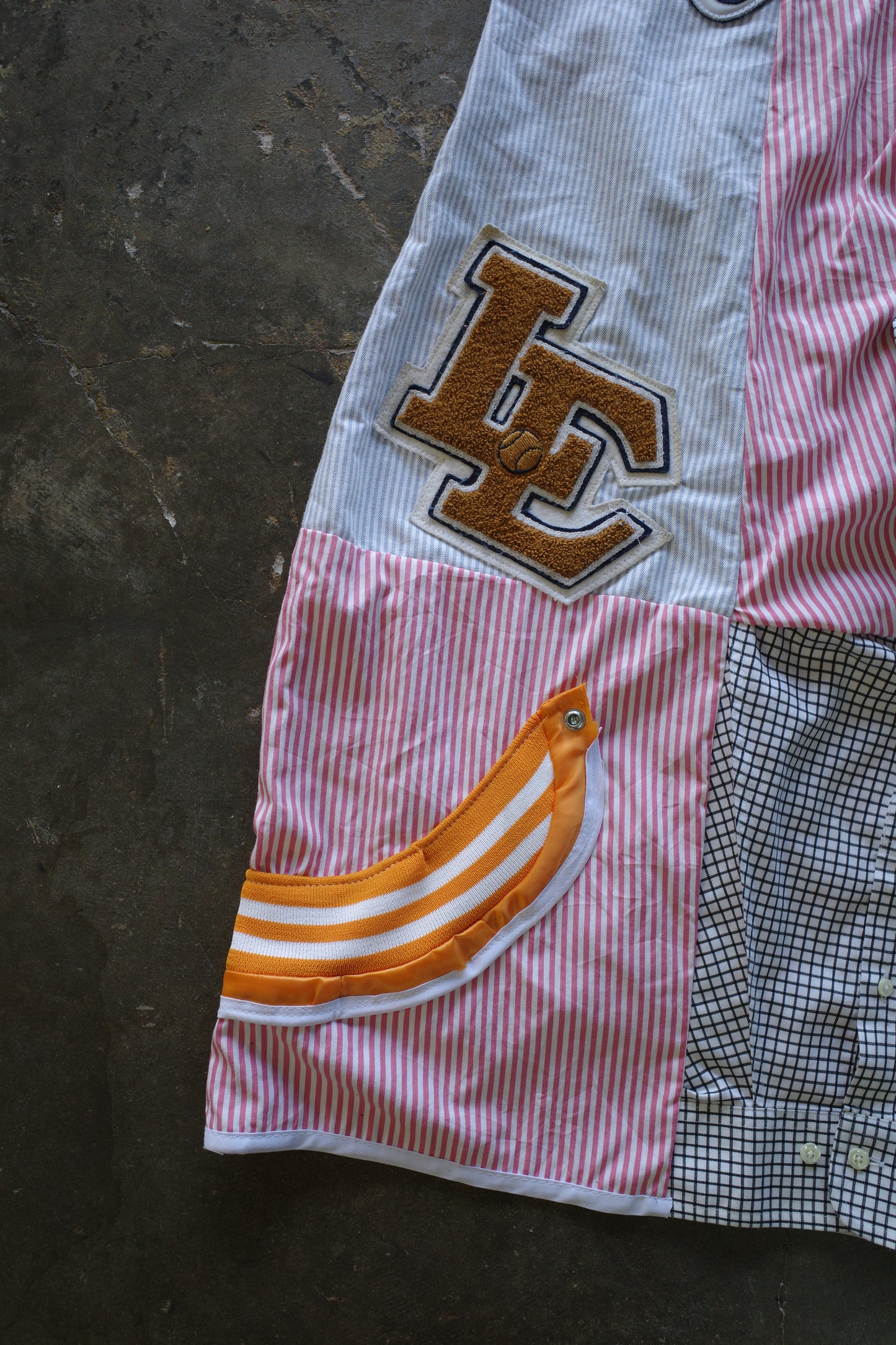 Wide Legged Patched Pants(S) /  made with vintage mens striped shirt w vintage patches
