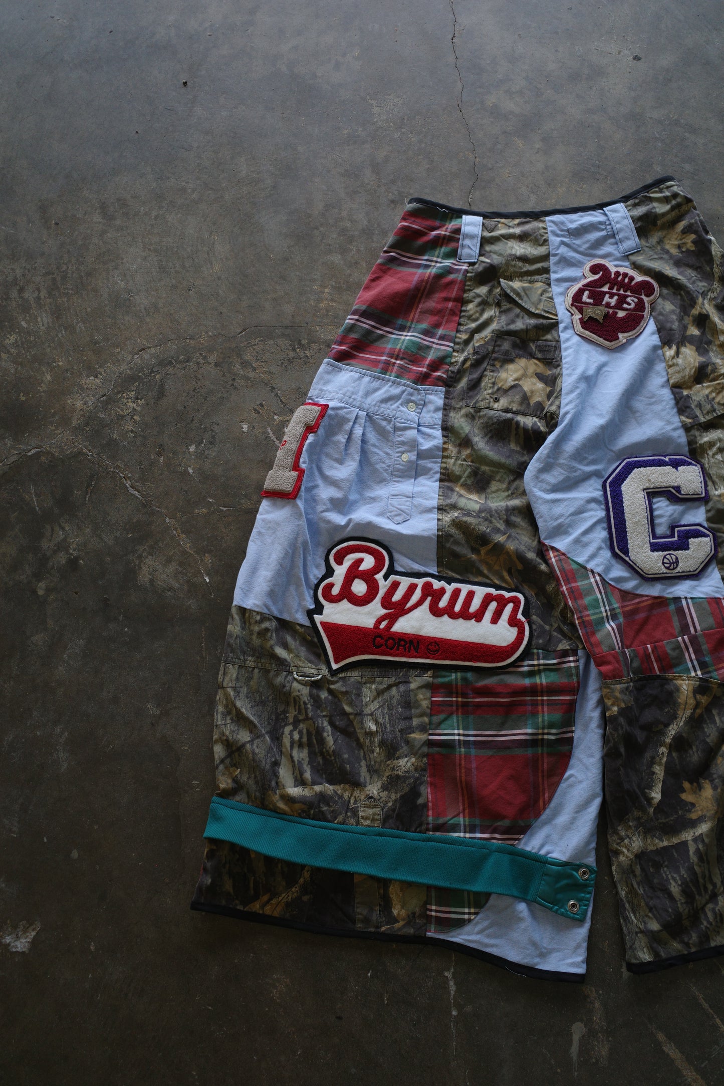 Wide Legged Patched Pants(L) /  made with vintage mens striped shirt w vintage patches